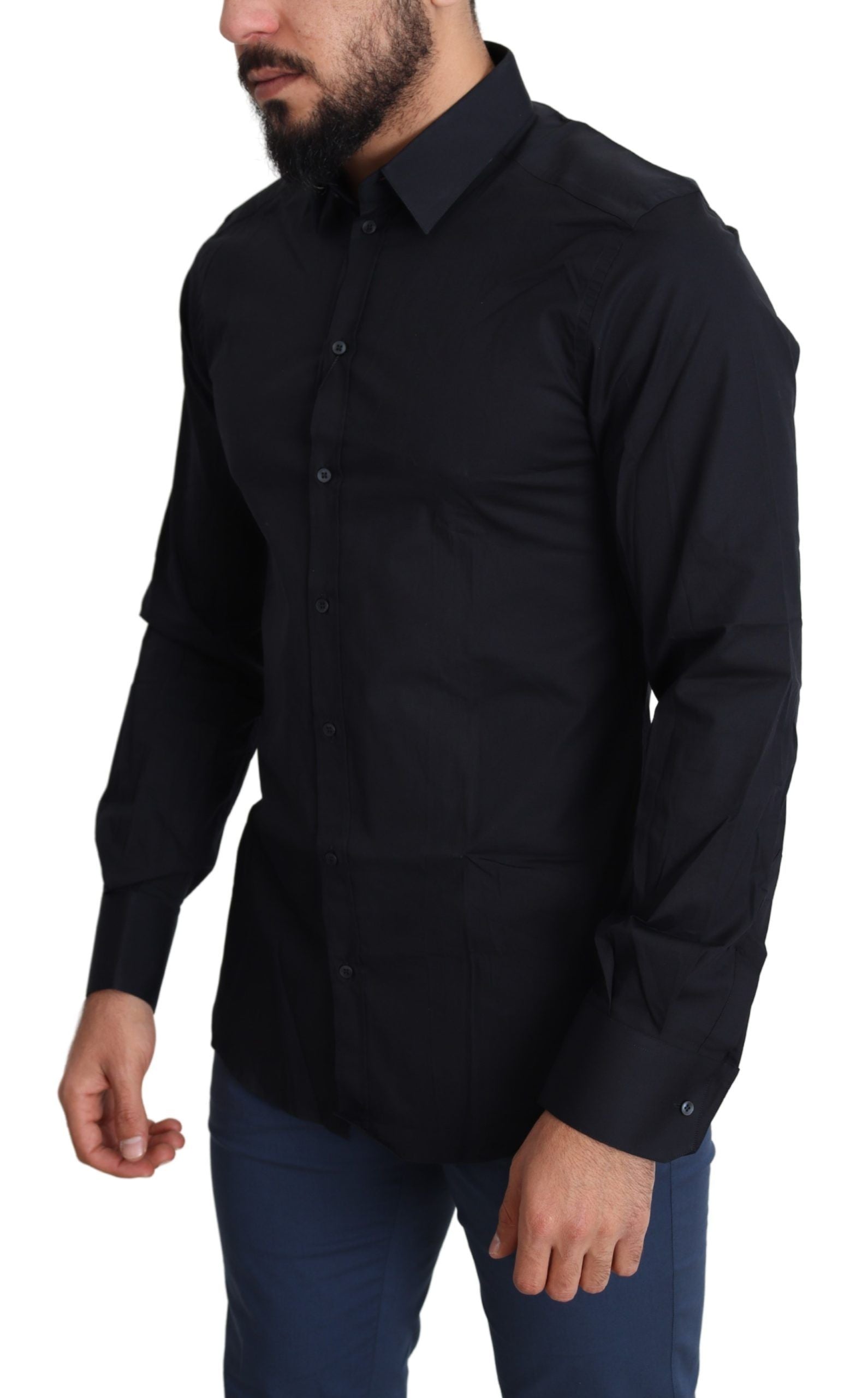 Dolce &amp; Gabbana – Elegantes, schwarzes Slim-Fit-Hemd aus Baumwollstretch