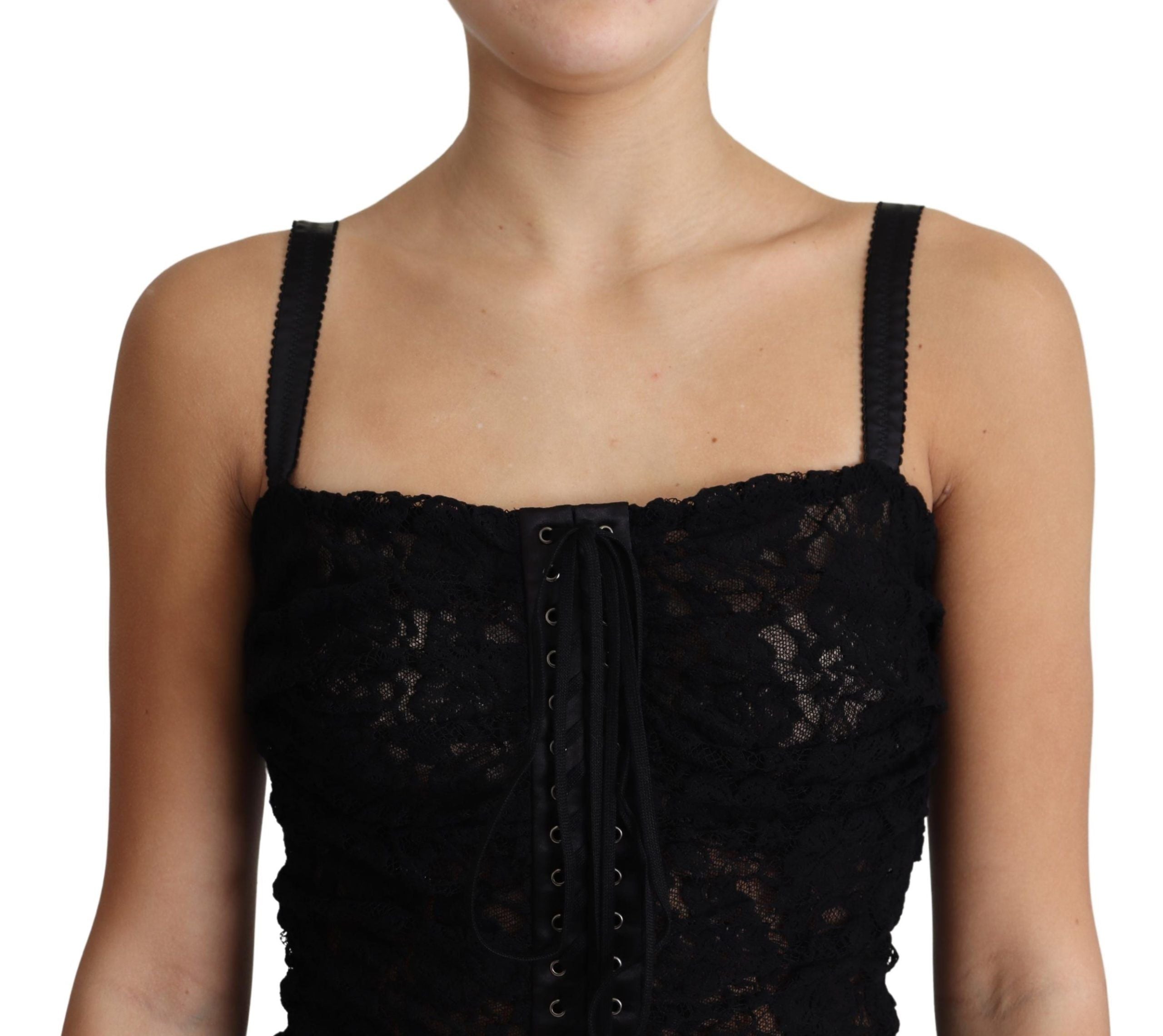 Dolce &amp; Gabbana Elegantes schwarzes Bustier-Minikleid aus Spitze