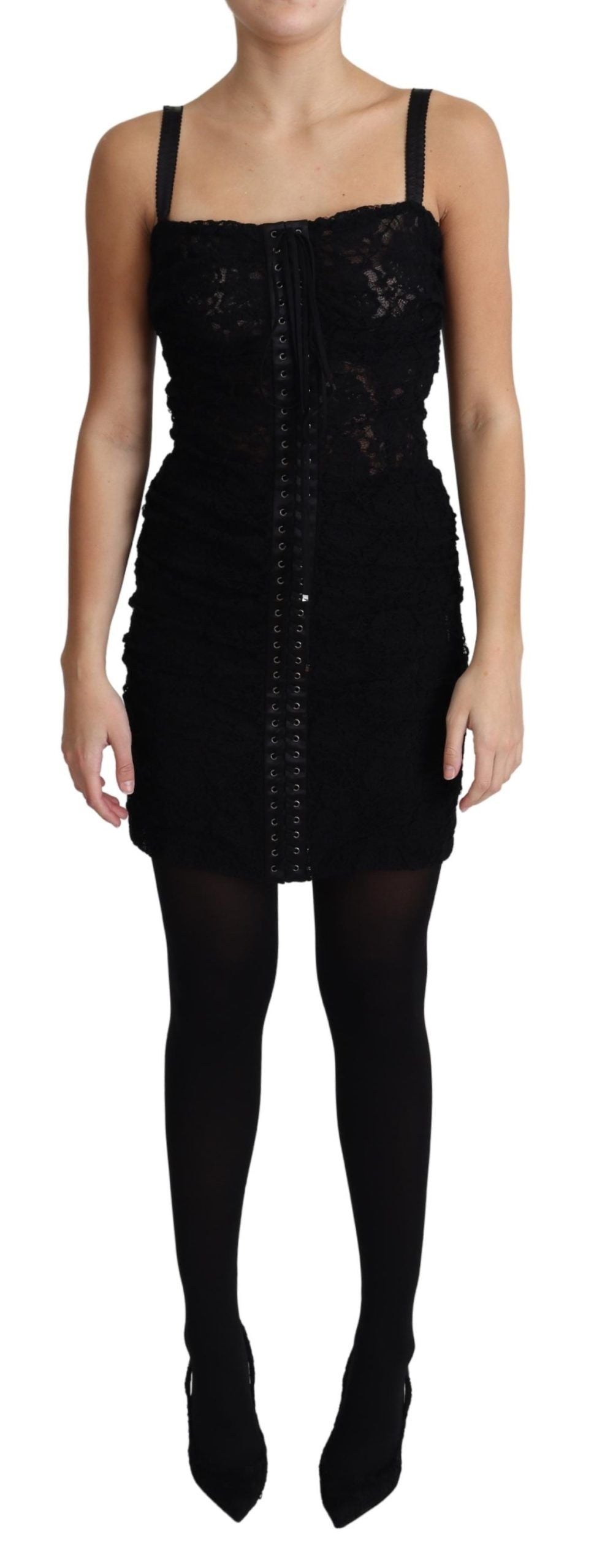 Dolce &amp; Gabbana Elegantes schwarzes Bustier-Minikleid aus Spitze