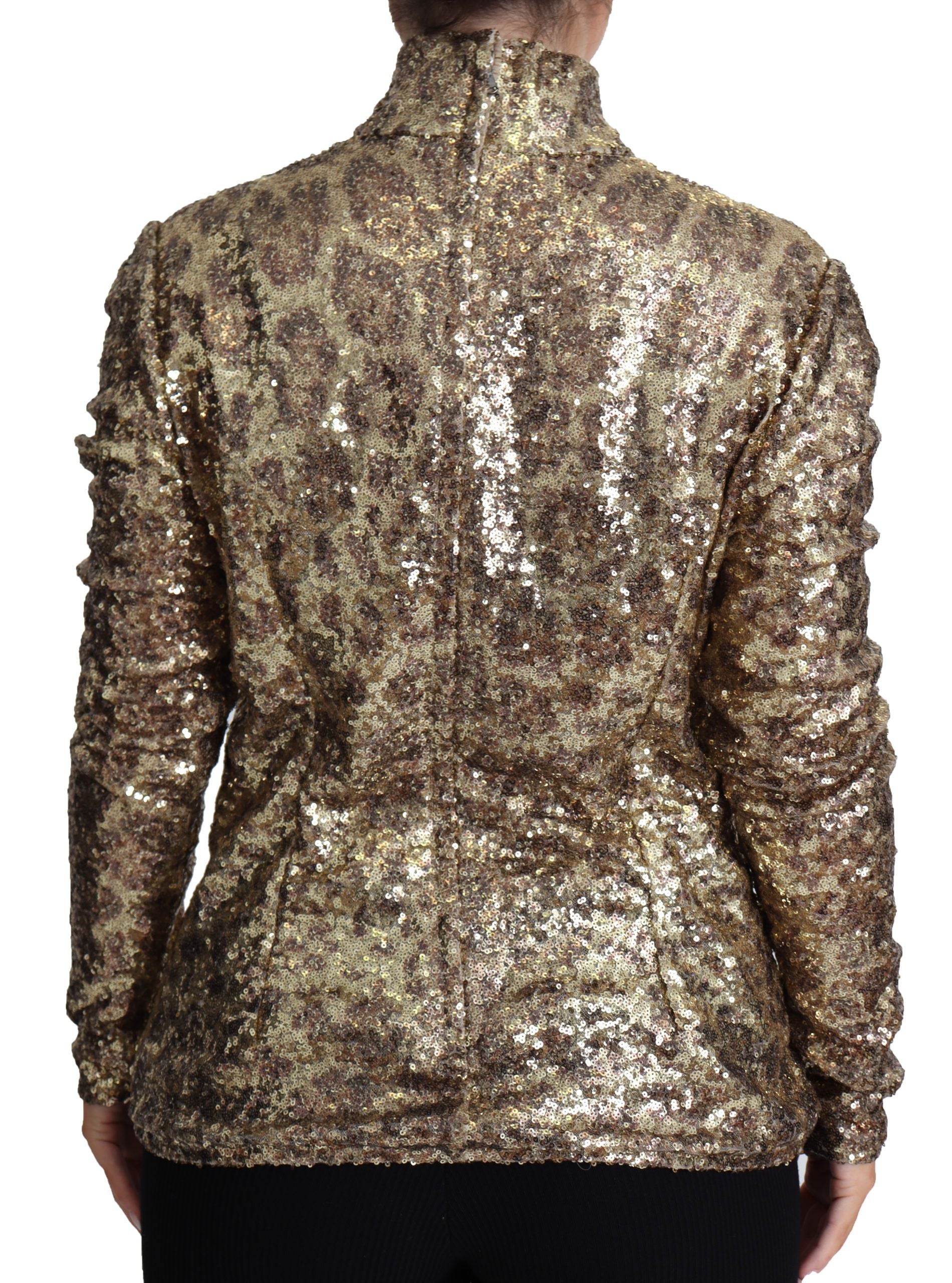 Dolce &amp; Gabbana – Rollkragenpullover mit Pailletten und durchgehendem Reißverschluss in Braun