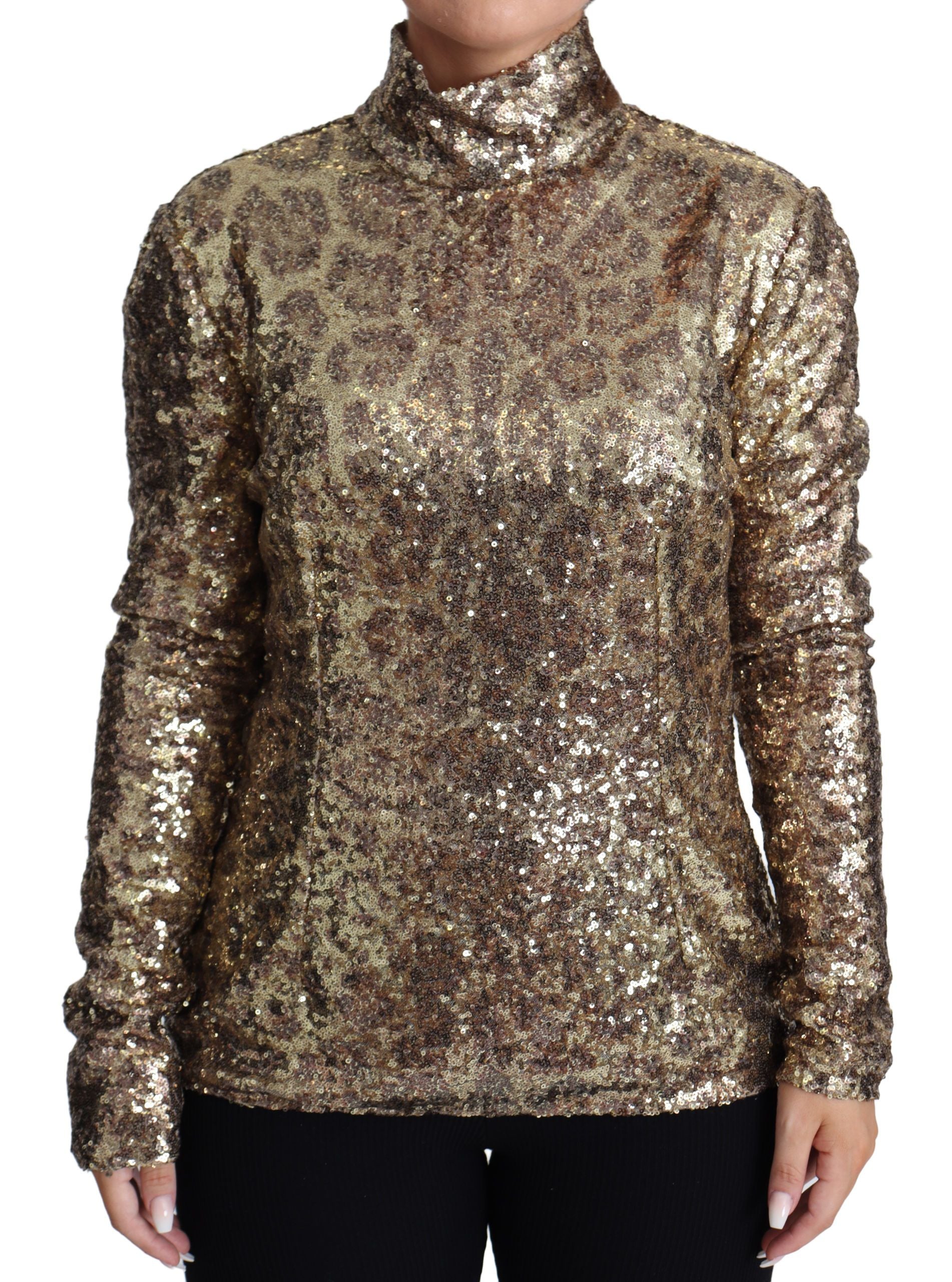 Dolce &amp; Gabbana – Rollkragenpullover mit Pailletten und durchgehendem Reißverschluss in Braun