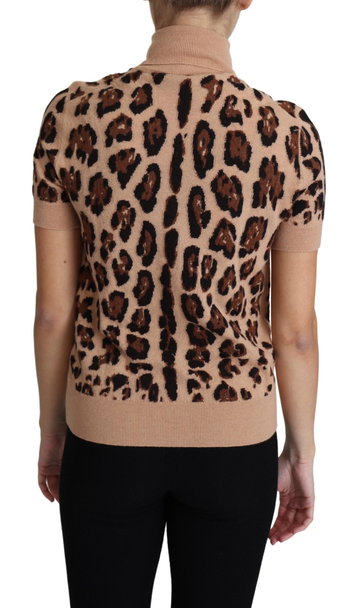 Dolce &amp; Gabbana Elegantes Rollkragenoberteil aus Wolle mit Leopardenmuster