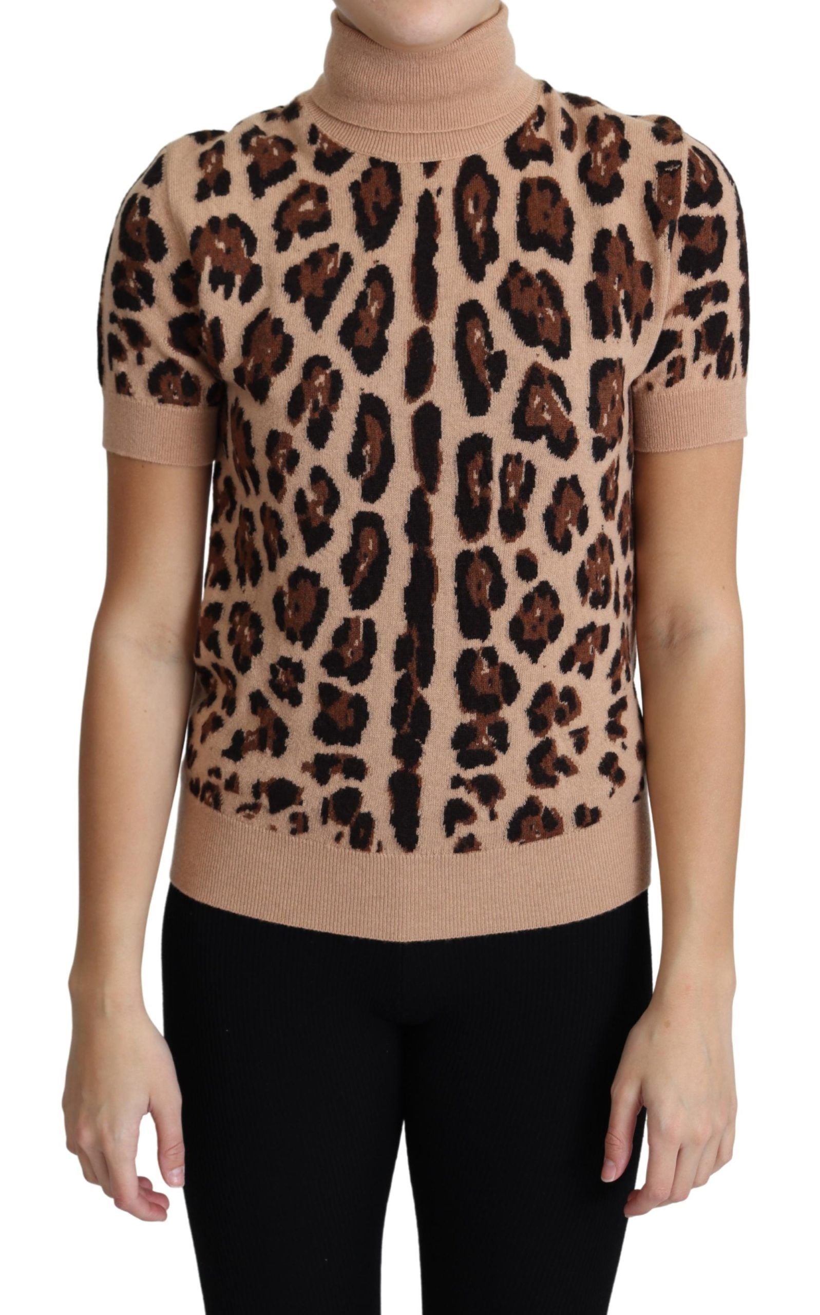 Dolce &amp; Gabbana Elegantes Rollkragenoberteil aus Wolle mit Leopardenmuster
