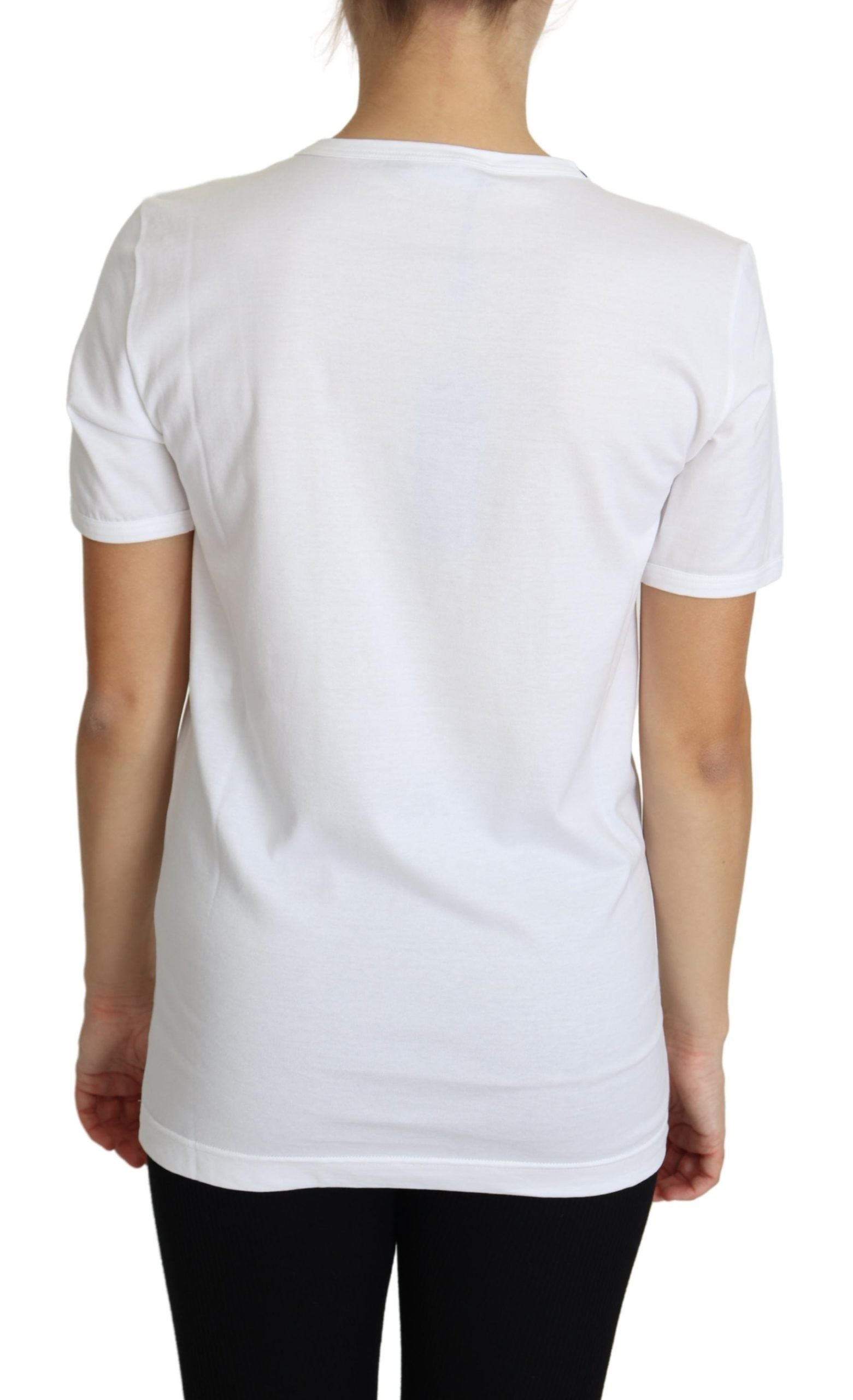 Dolce &amp; Gabbana – Weißes Baumwoll-T-Shirt mit Kristallverzierung