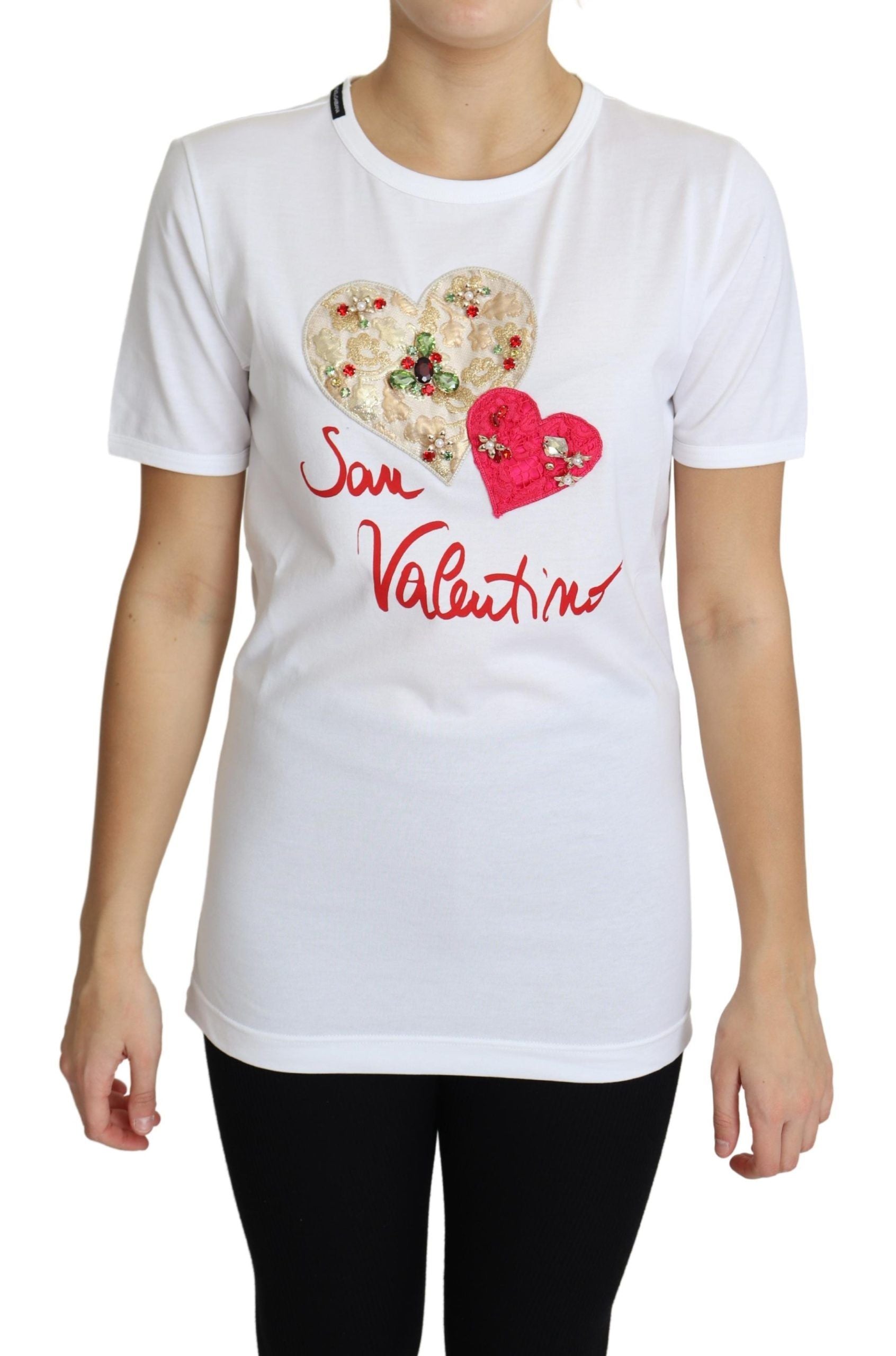 Dolce &amp; Gabbana – Weißes Baumwoll-T-Shirt mit Kristallverzierung