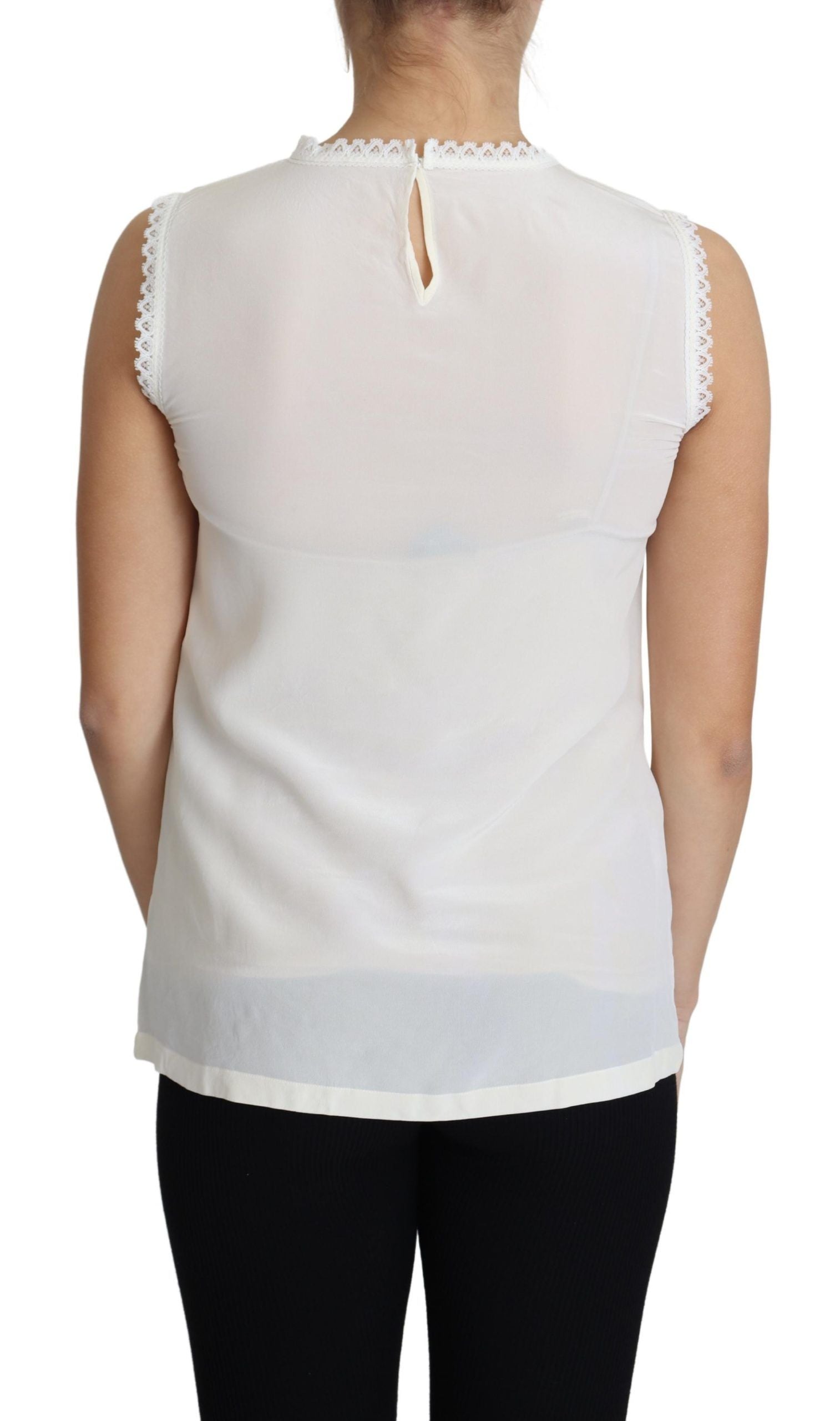Dolce &amp; Gabbana Elegante ärmellose Bluse aus Seide mit Spitzendetails