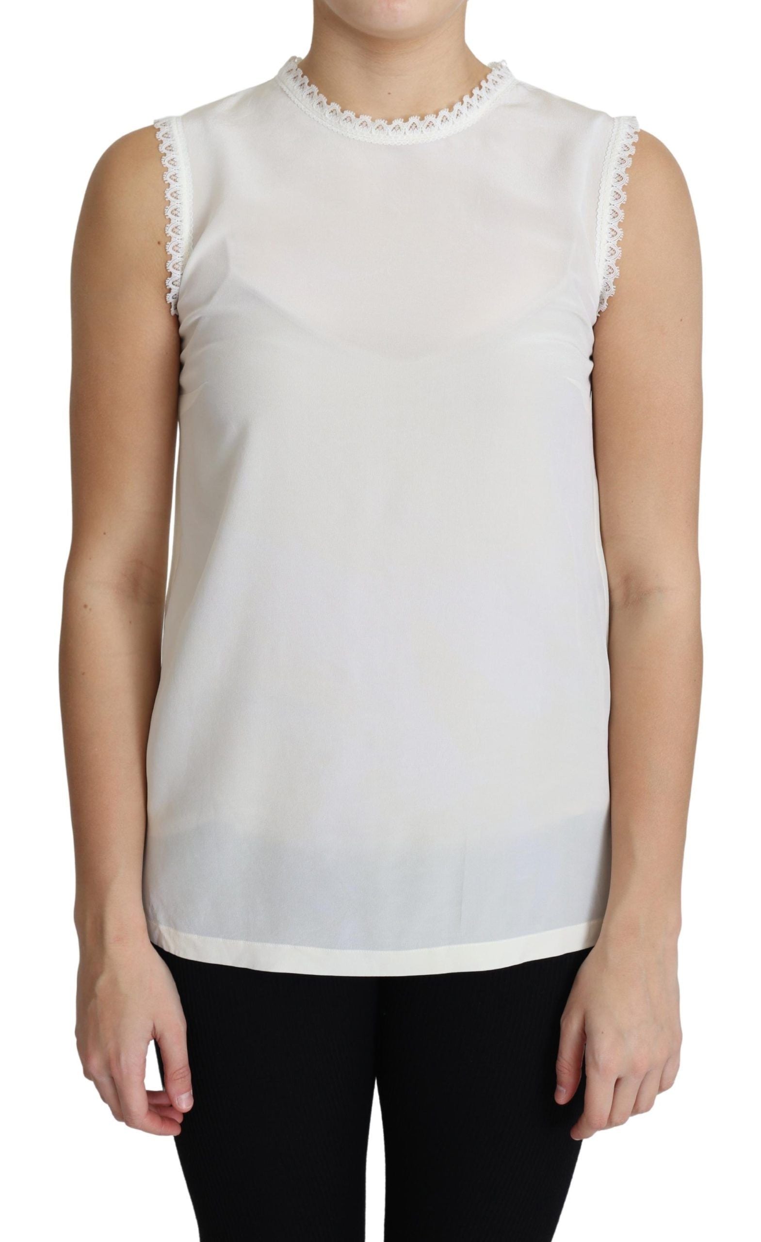 Dolce &amp; Gabbana Elegante ärmellose Bluse aus Seide mit Spitzendetails