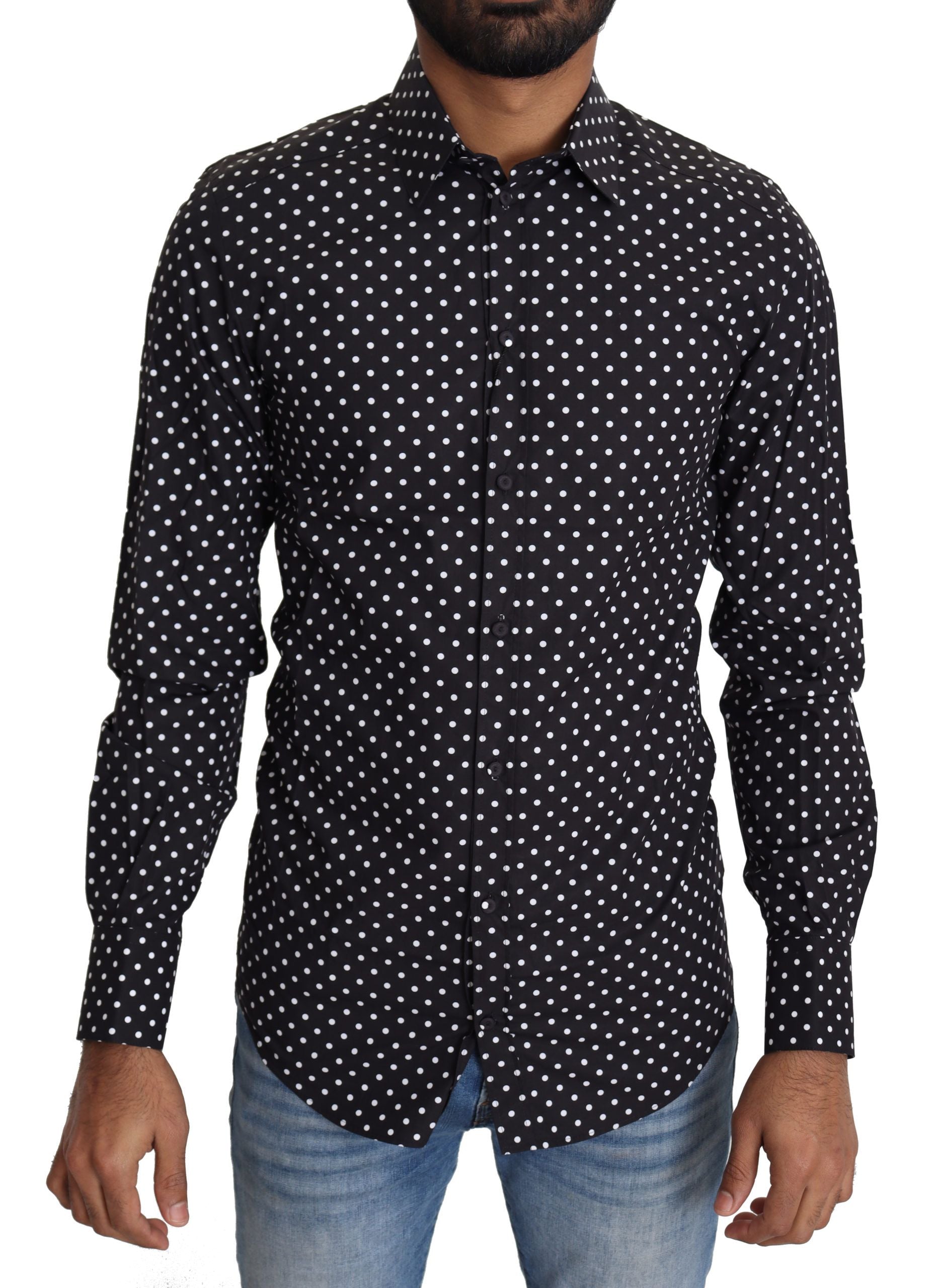 Dolce &amp; Gabbana Elegantes Langarmhemd für Herren mit Punkten