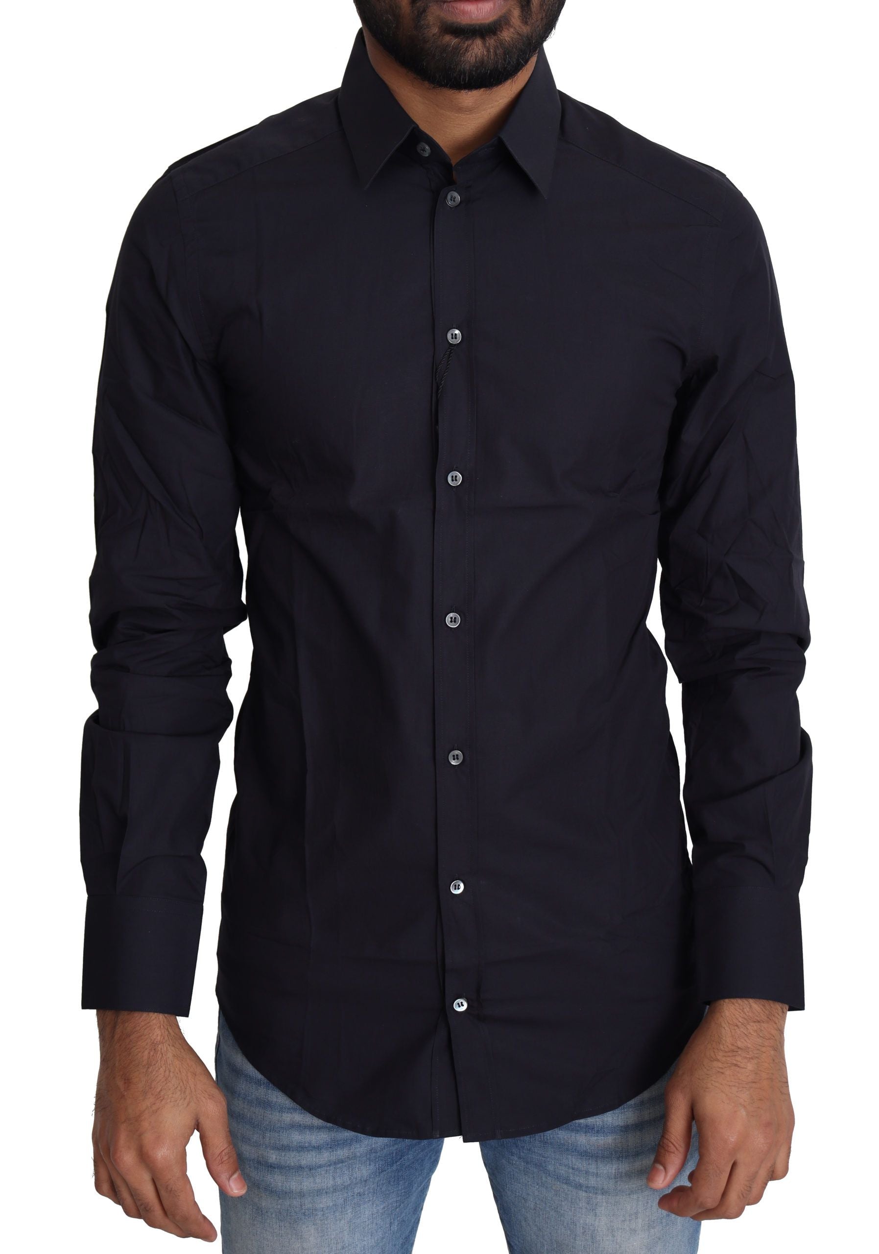 Dolce &amp; Gabbana Marineblaues Slim Fit-Hemd der Gold Series
