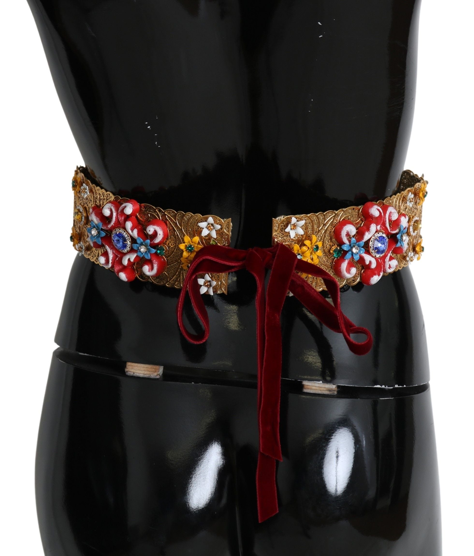 Dolce &amp; Gabbana Goldfarbener Taillengürtel mit Blumen- und Kristallmotiv
