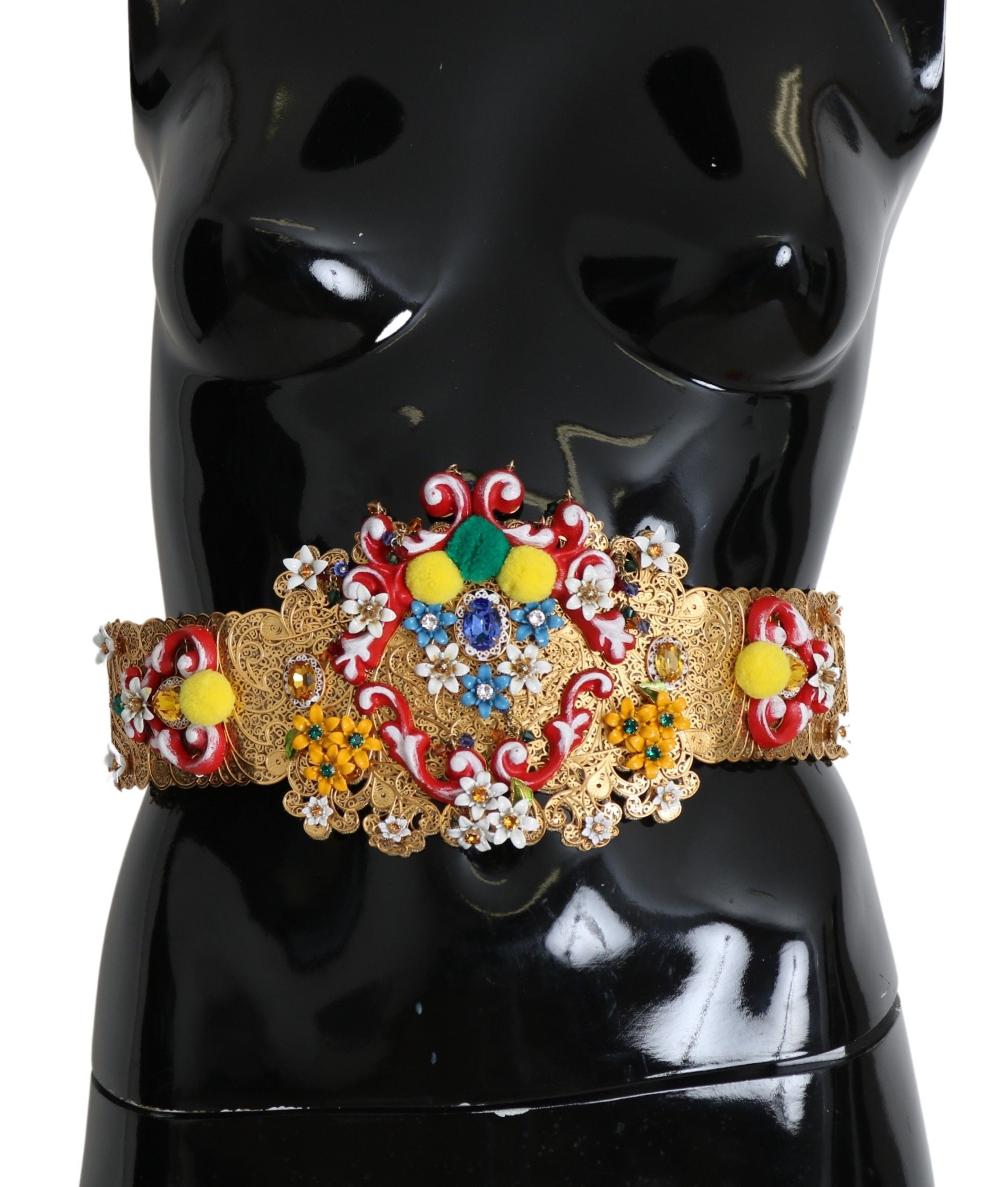 Dolce &amp; Gabbana Goldfarbener Taillengürtel mit Blumen- und Kristallmotiv