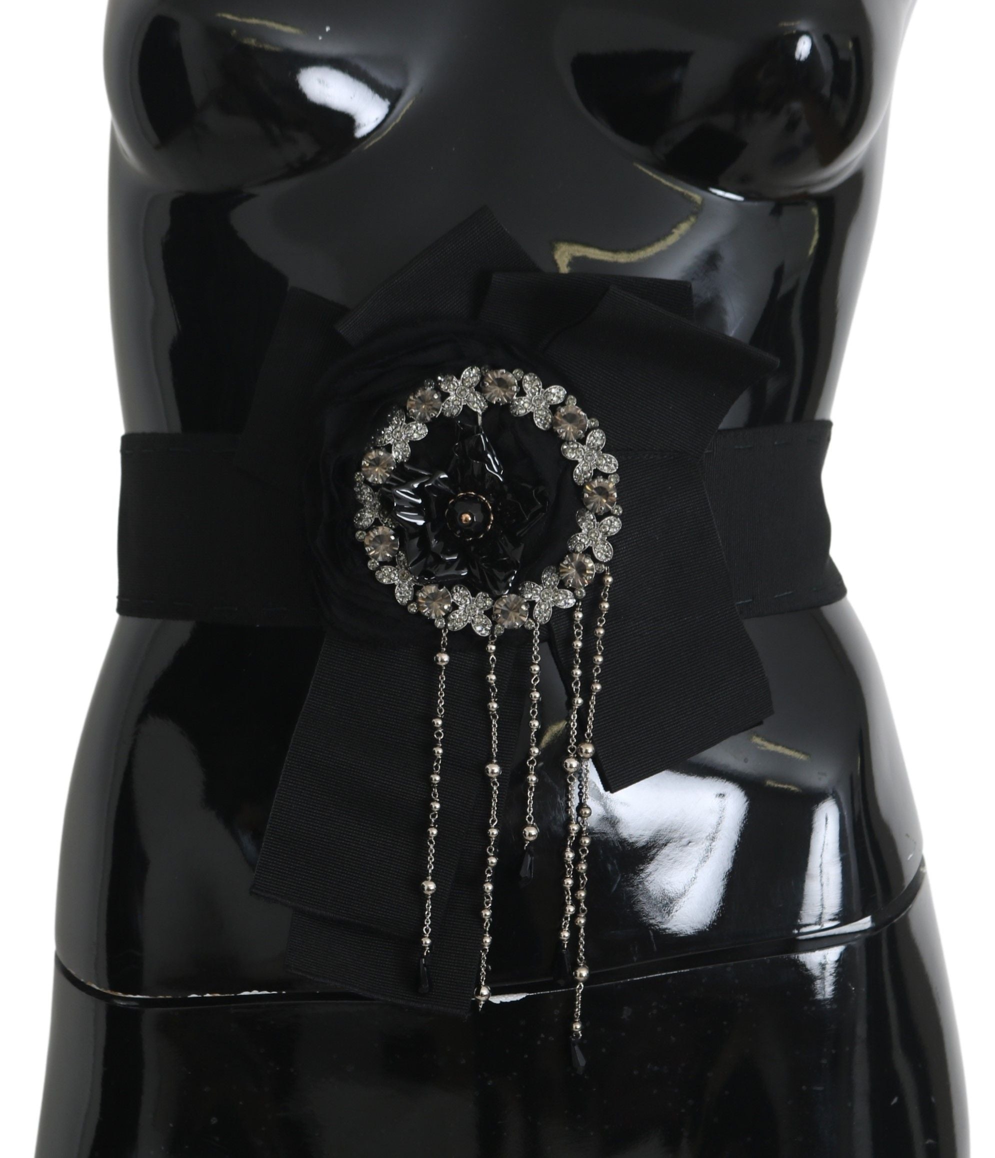 Dolce &amp; Gabbana Eleganter schwarzer Taillengürtel mit Kristallen