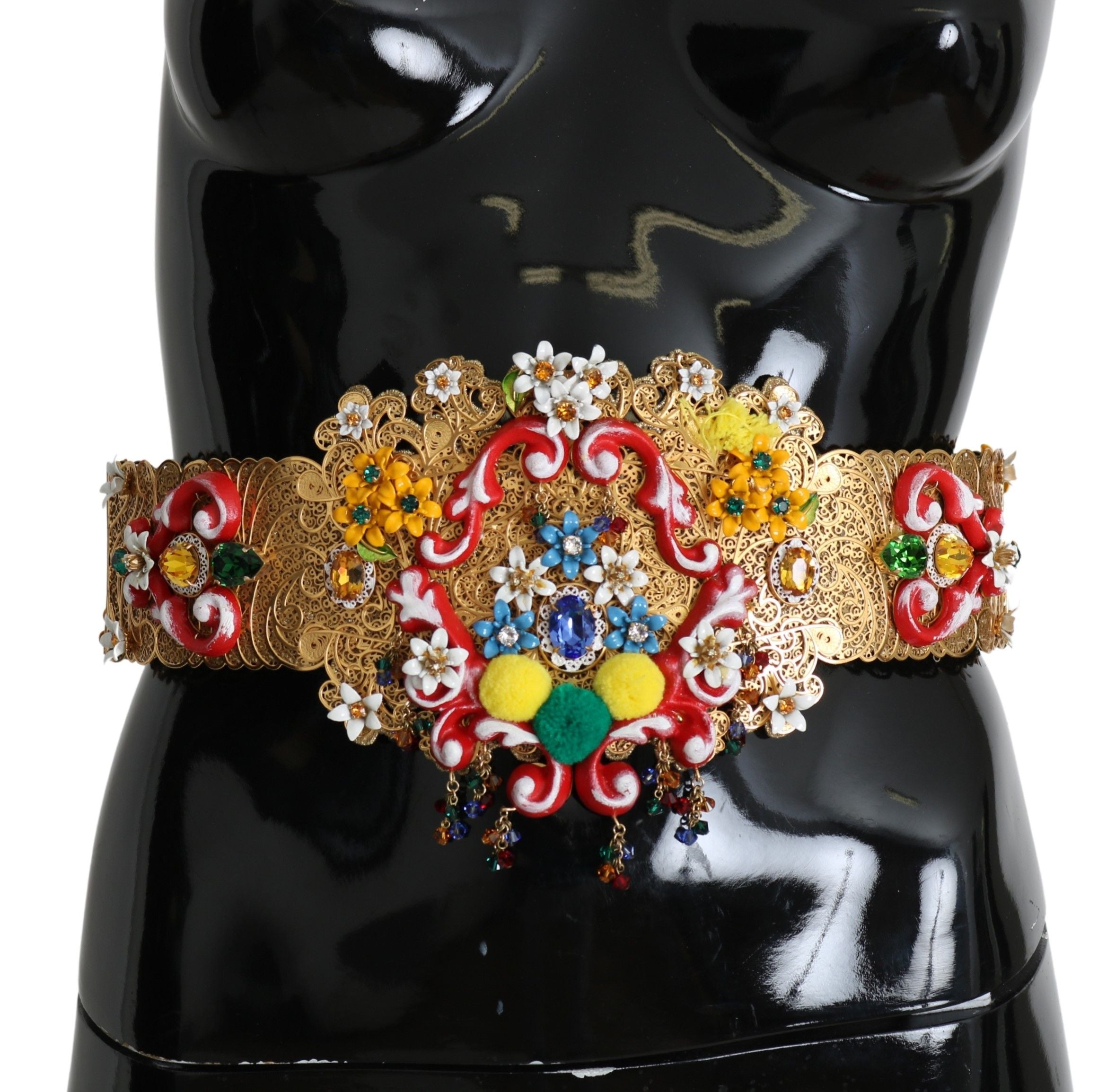 Dolce &amp; Gabbana – Goldener Taillengürtel mit Blumen- und Kristallverzierung