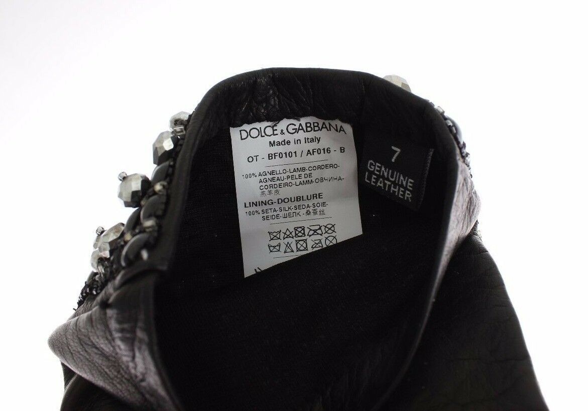 Mănuși elegante din piele cu mărgele de cristal Dolce &amp; Gabbana