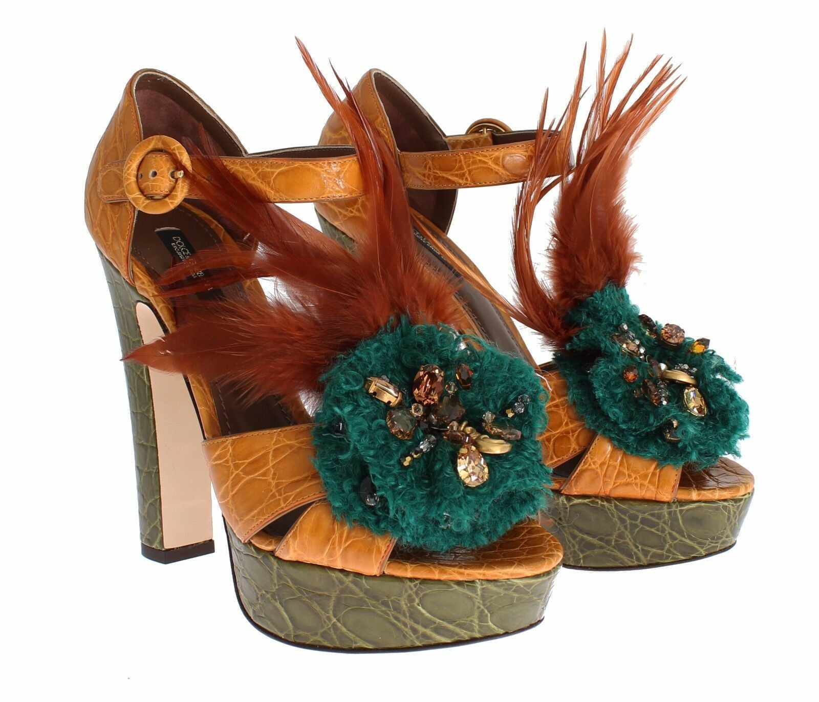 Dolce &amp; Gabbana Plateausandalen mit Knöchelriemen und mehrfarbigen Kristallen