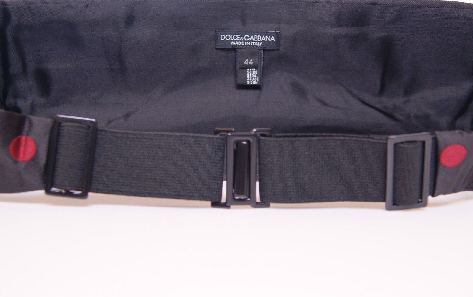 Dolce &amp; Gabbana Exquisiter schwarzer Seidenkummerbund mit roten Punkten