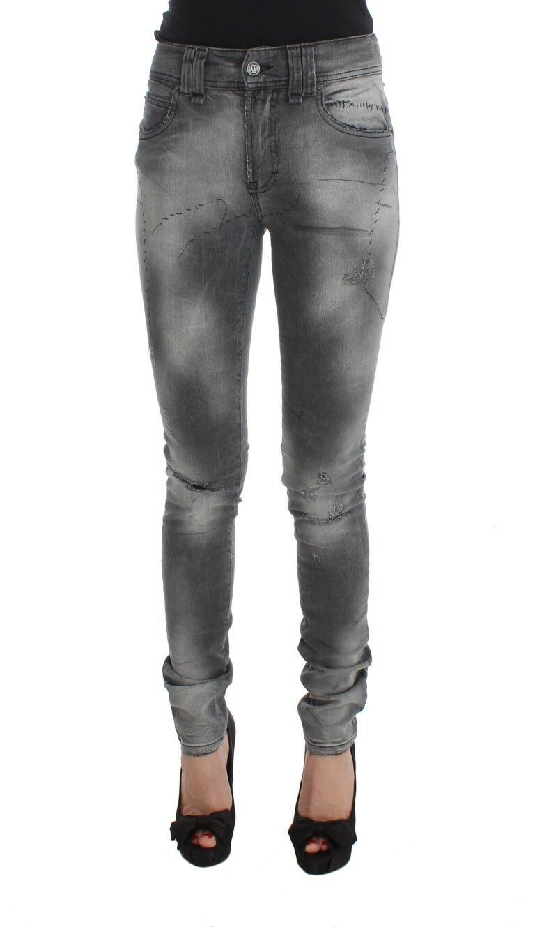 John Galliano Schicke, graue Slim Fit Designer-Jeans