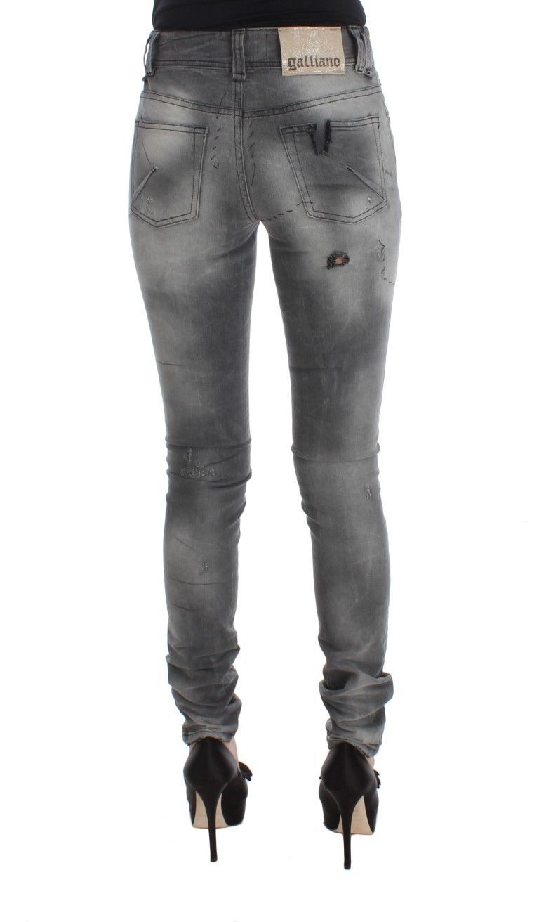 John Galliano Schicke, graue Slim Fit Designer-Jeans