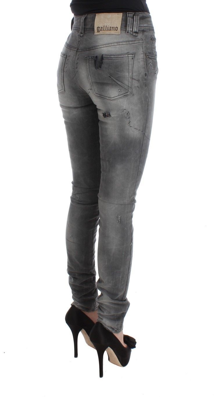 John Galliano Schicke, graue Slim Fit Designer-Jeans