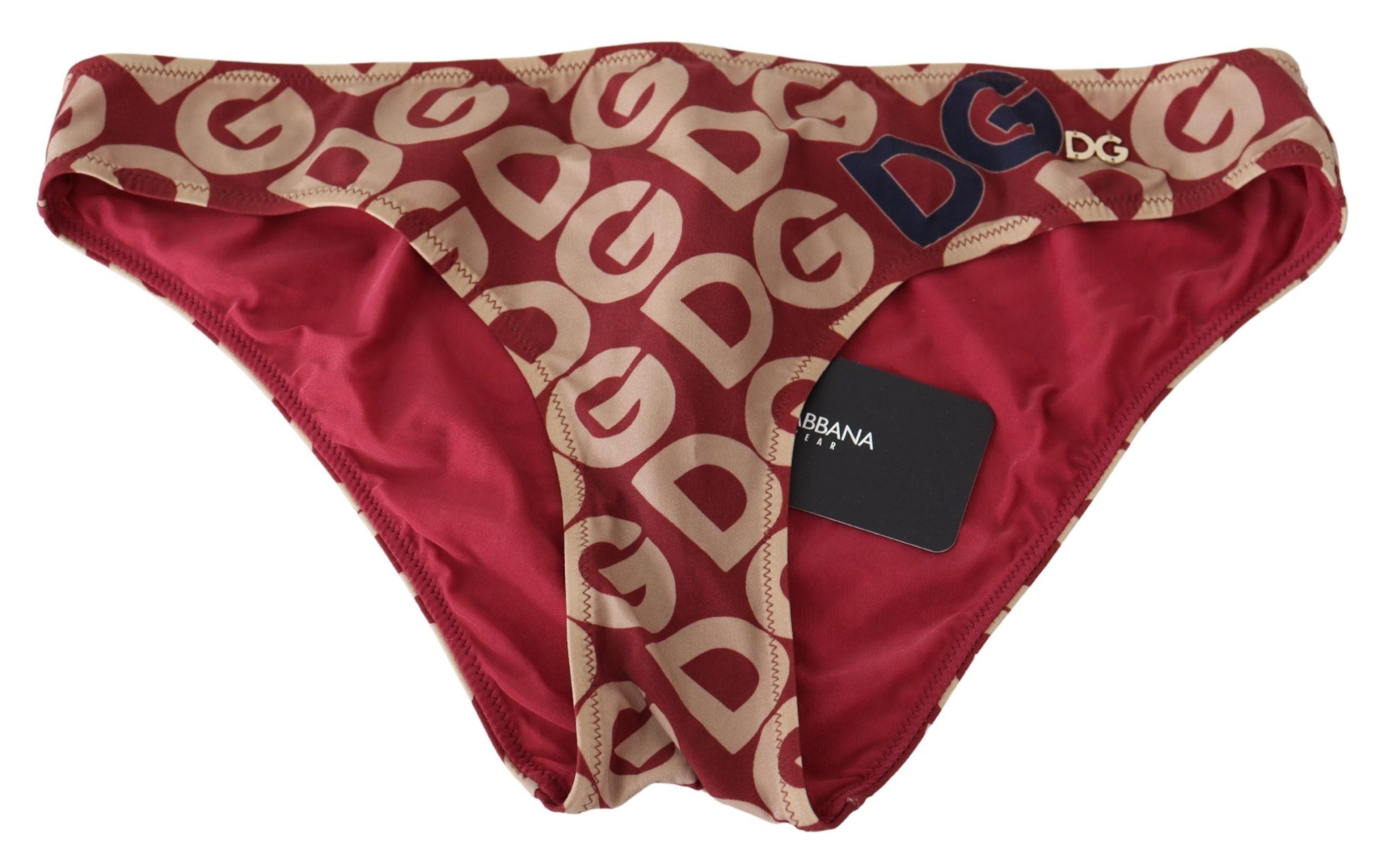 Dolce &amp; Gabbana Chic – Kastanienbraun-beige Bikinihose mit Logo-Print