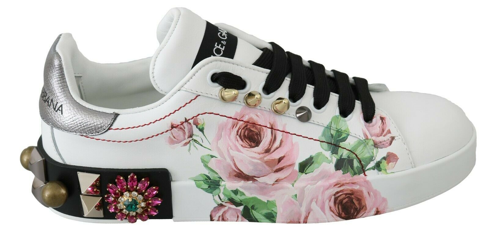 Dolce &amp; Gabbana – Sneakers aus Leder mit Blumen- und Kristallverzierung