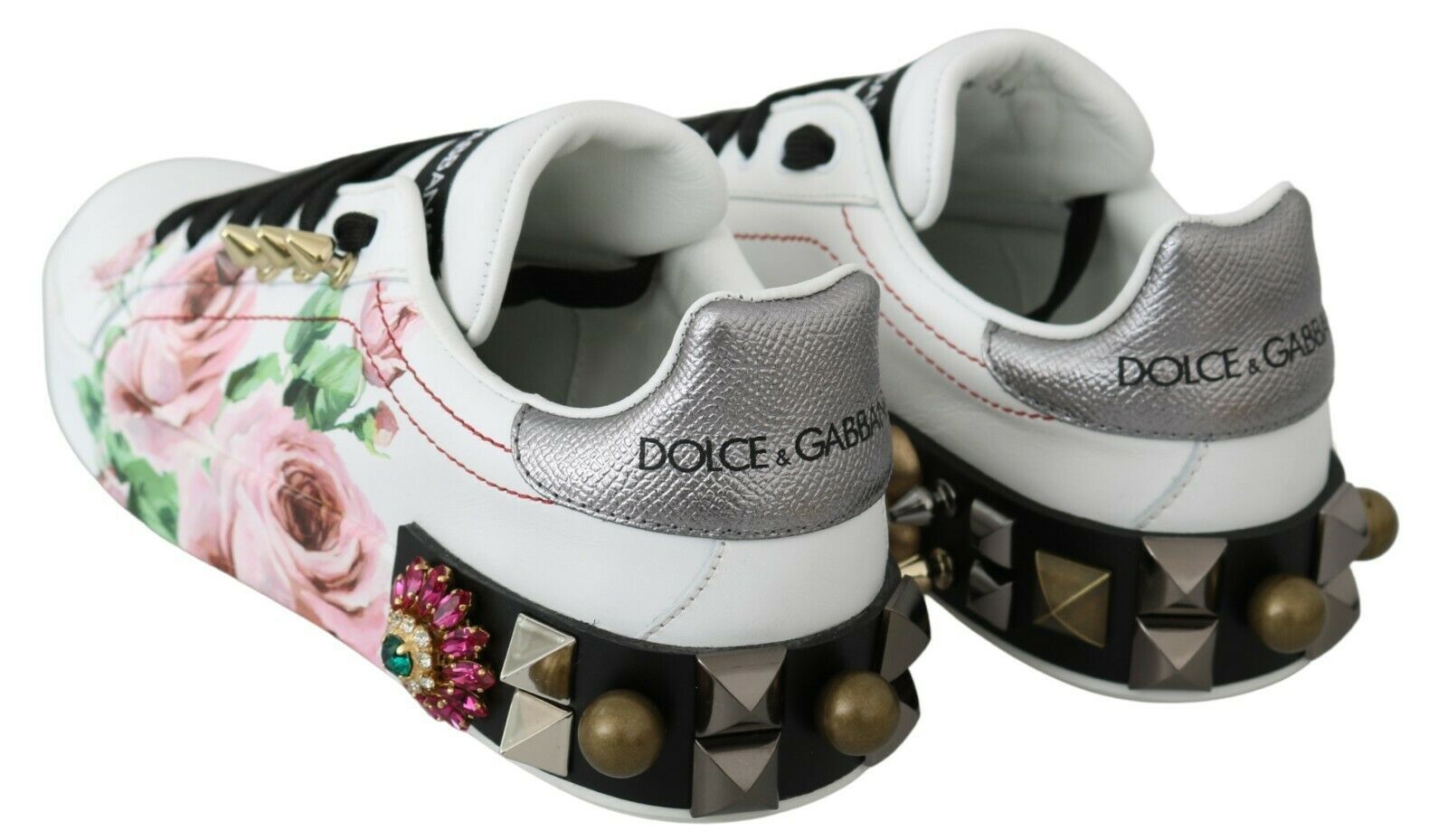 Dolce &amp; Gabbana – Sneakers aus Leder mit Blumen- und Kristallverzierung