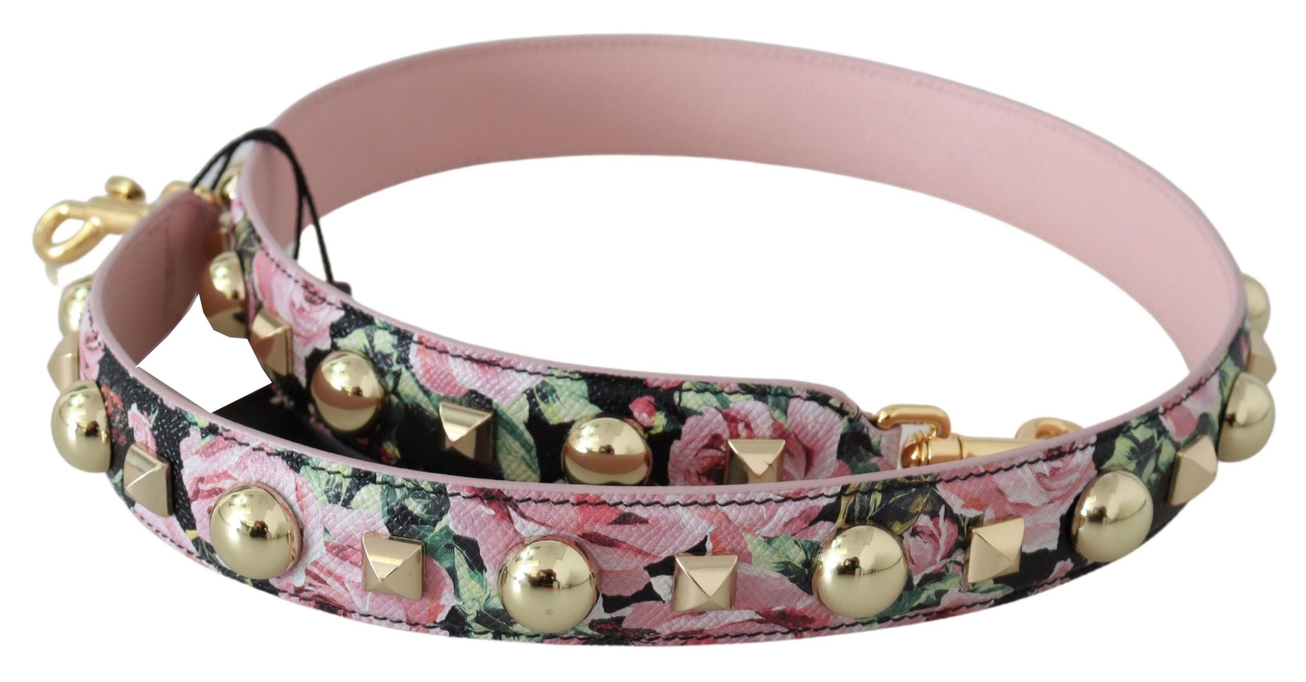 Dolce &amp; Gabbana – Rosa Lederarmband mit Blumenmuster und goldenen Nieten
