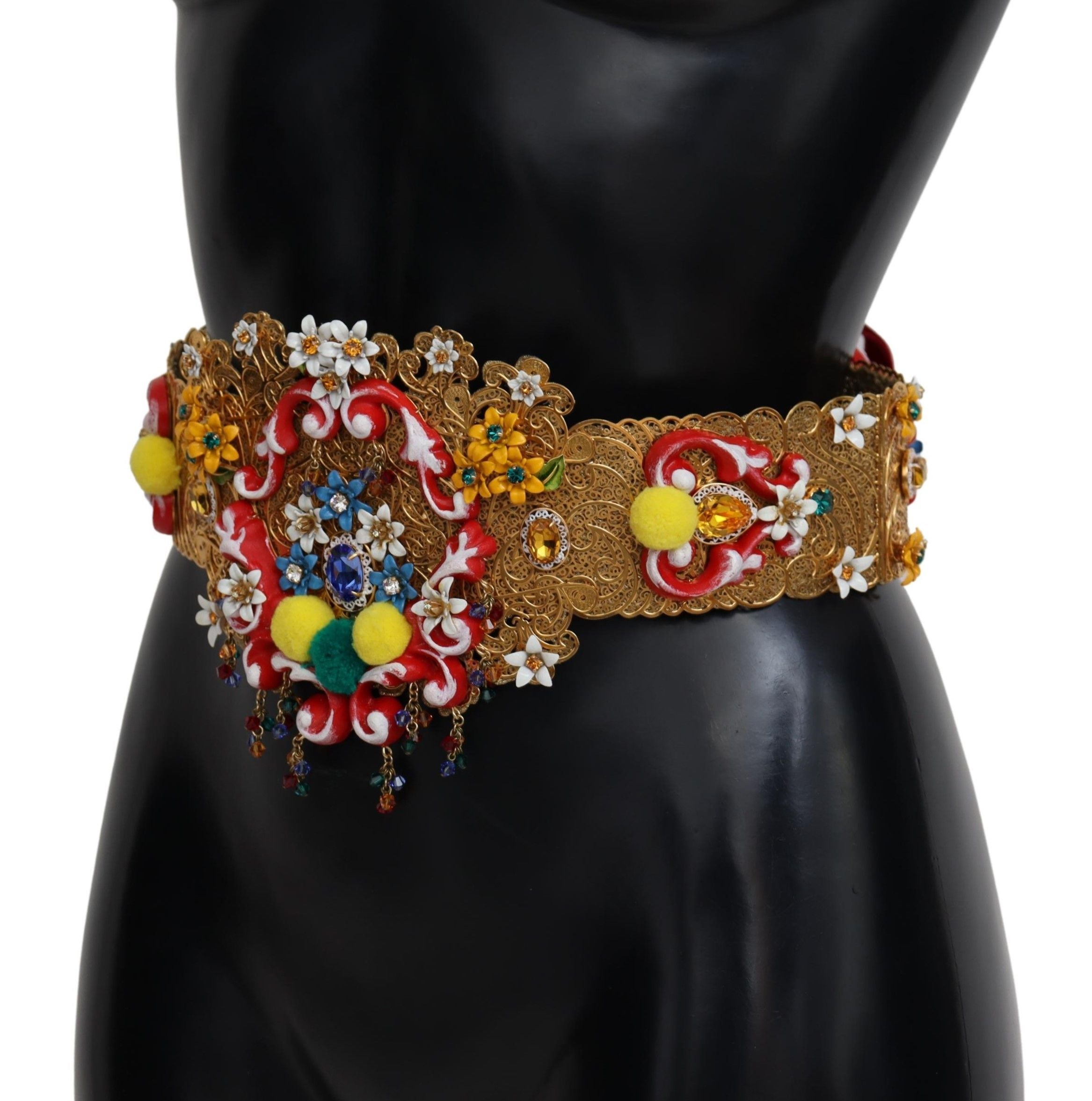 Dolce &amp; Gabbana – Goldfarbener Taillengürtel mit Blumen- und Kristallmotiv