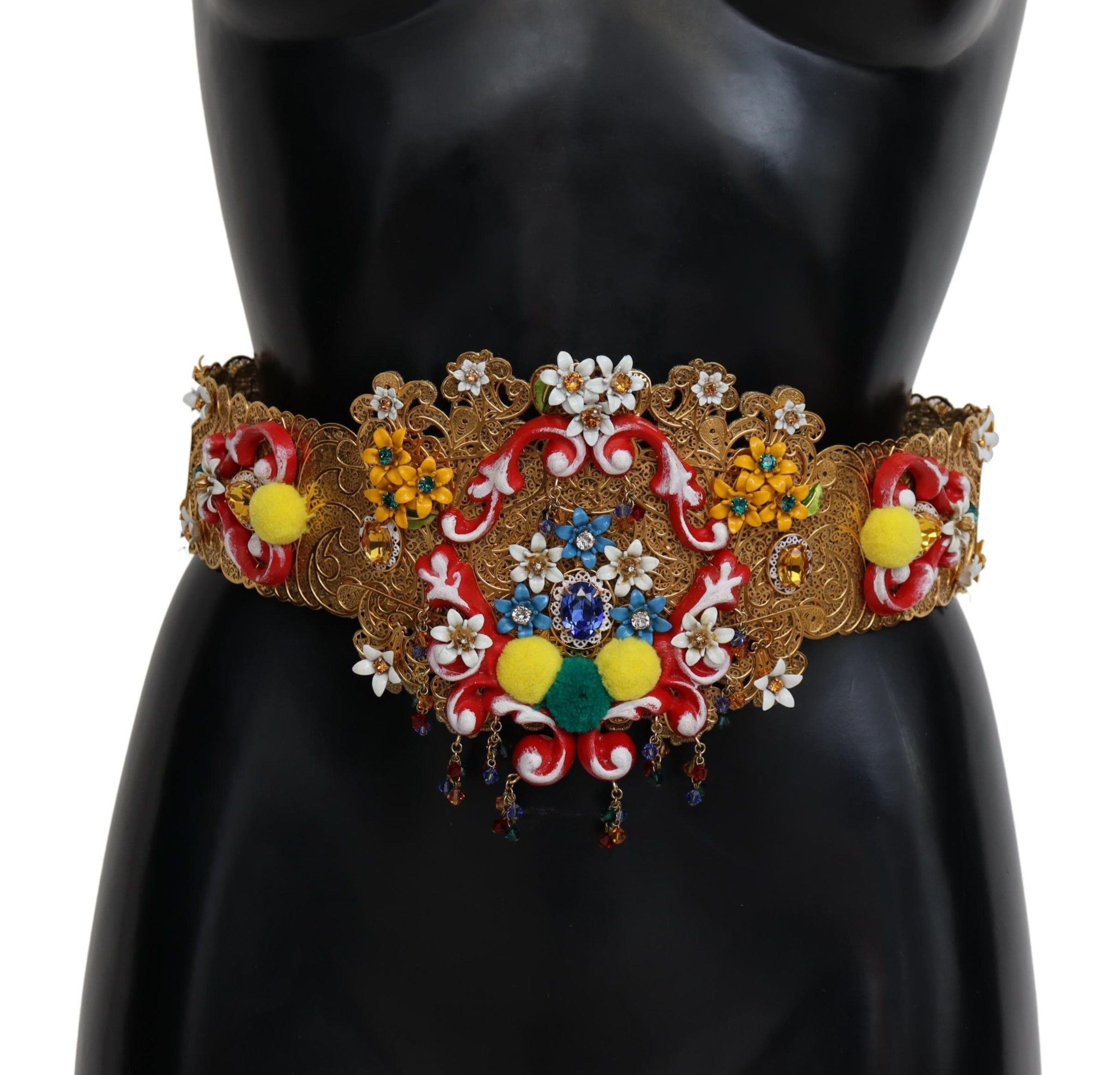 Dolce &amp; Gabbana – Goldfarbener Taillengürtel mit Blumen- und Kristallmotiv