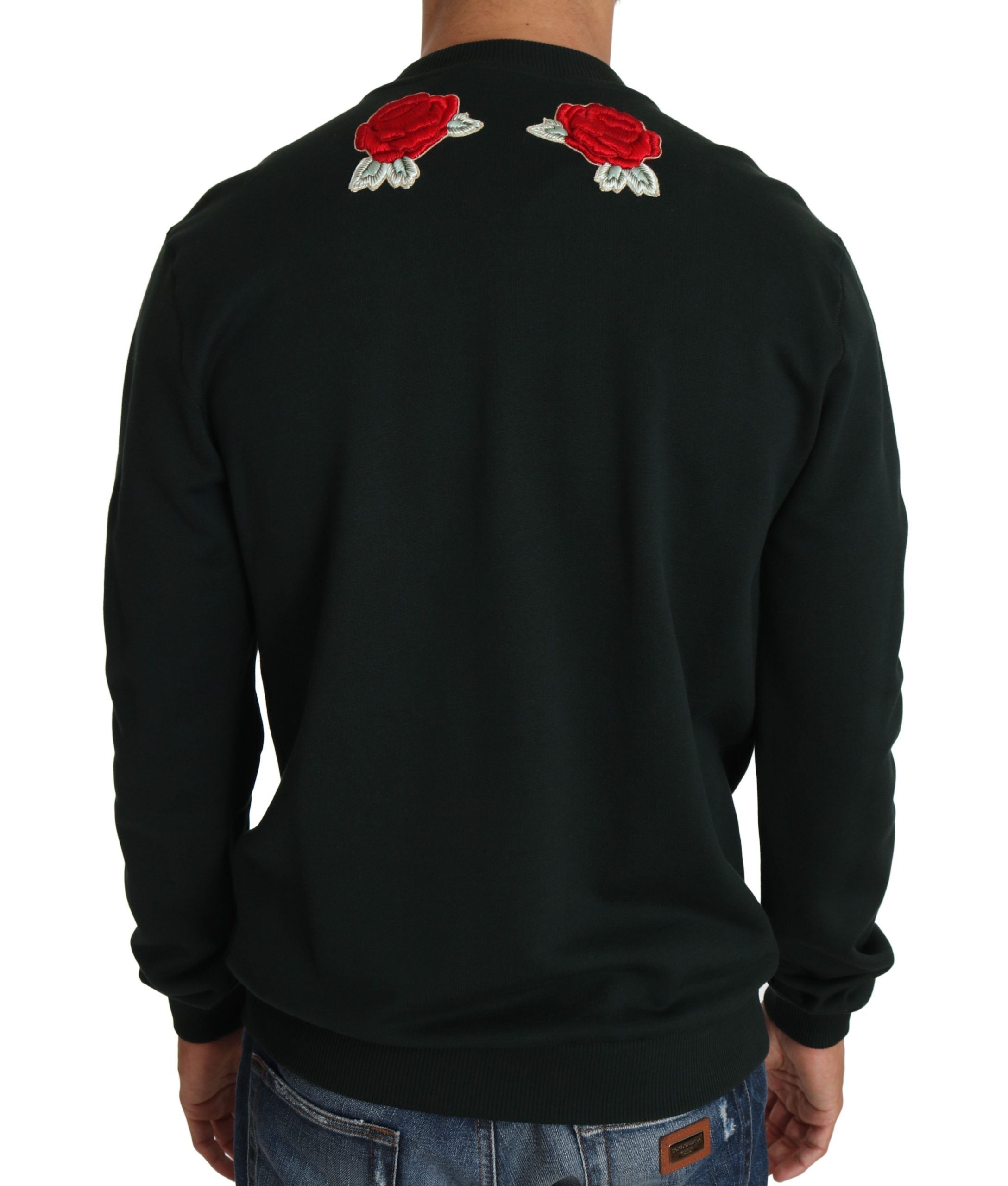 Pulover Dolce &amp; Gabbana din bumbac smarald cu broderie cu cristale