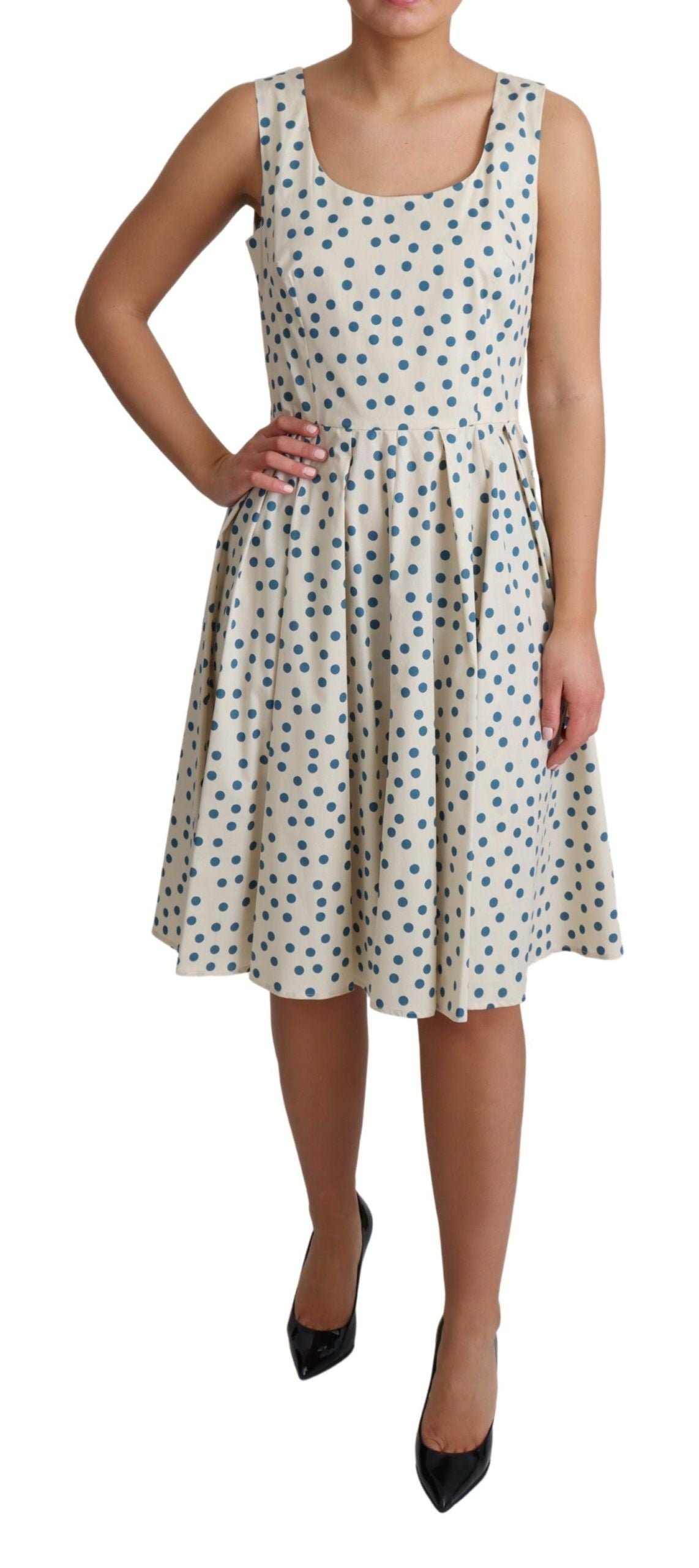 Rochie elegantă fără mâneci, cu buline, Dolce &amp; Gabbana, bej