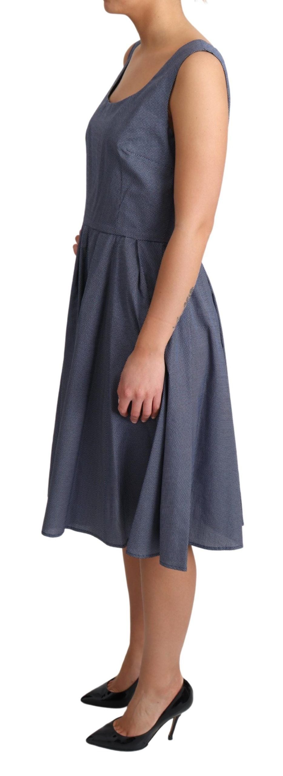 Dolce &amp; Gabbana Schickes, blaues, ärmelloses A-Linien-Kleid mit Punkten