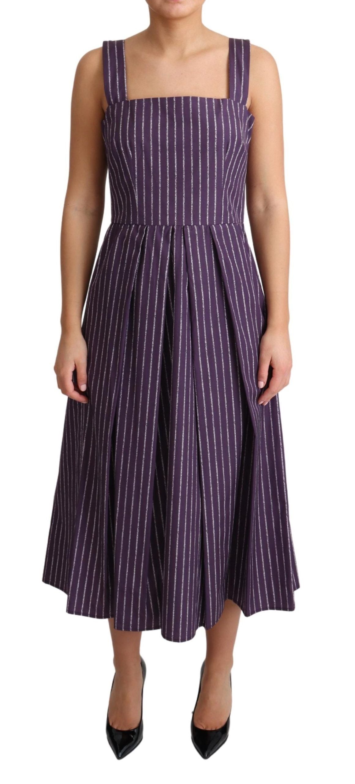 Rochie elegantă fără mâneci, cu imprimeu A, cu dungi violet Dolce &amp; Gabbana