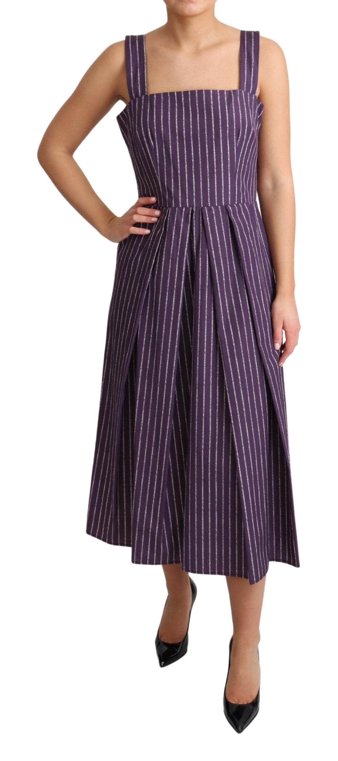 Rochie elegantă fără mâneci, cu imprimeu A, cu dungi violet Dolce &amp; Gabbana