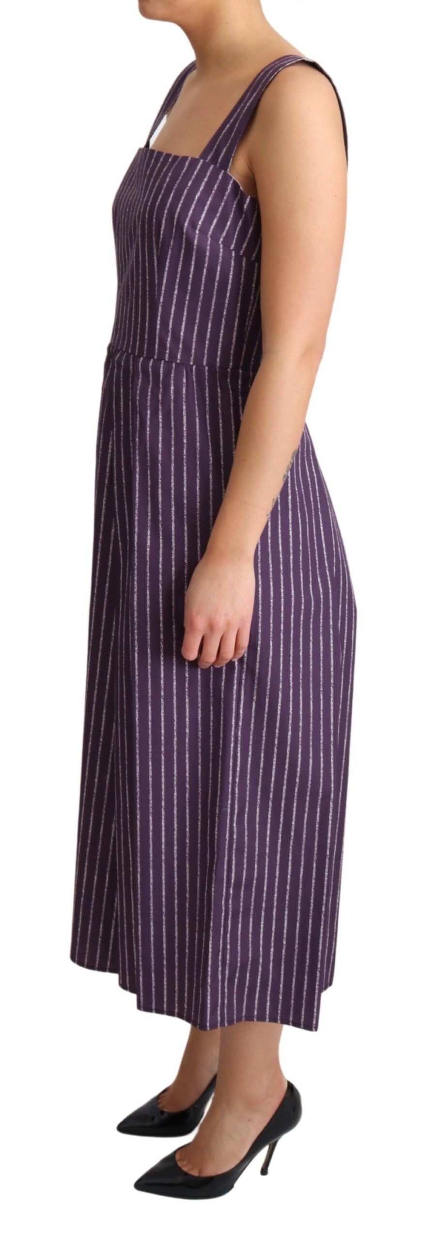 Rochie elegantă fără mâneci, cu imprimeu A, cu dungi violet Dolce &amp; Gabbana