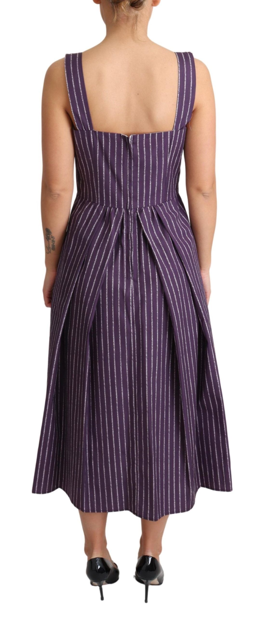 Rochie elegantă fără mâneci, cu imprimeu A, cu dungi violet Dolce &amp; Gabbana