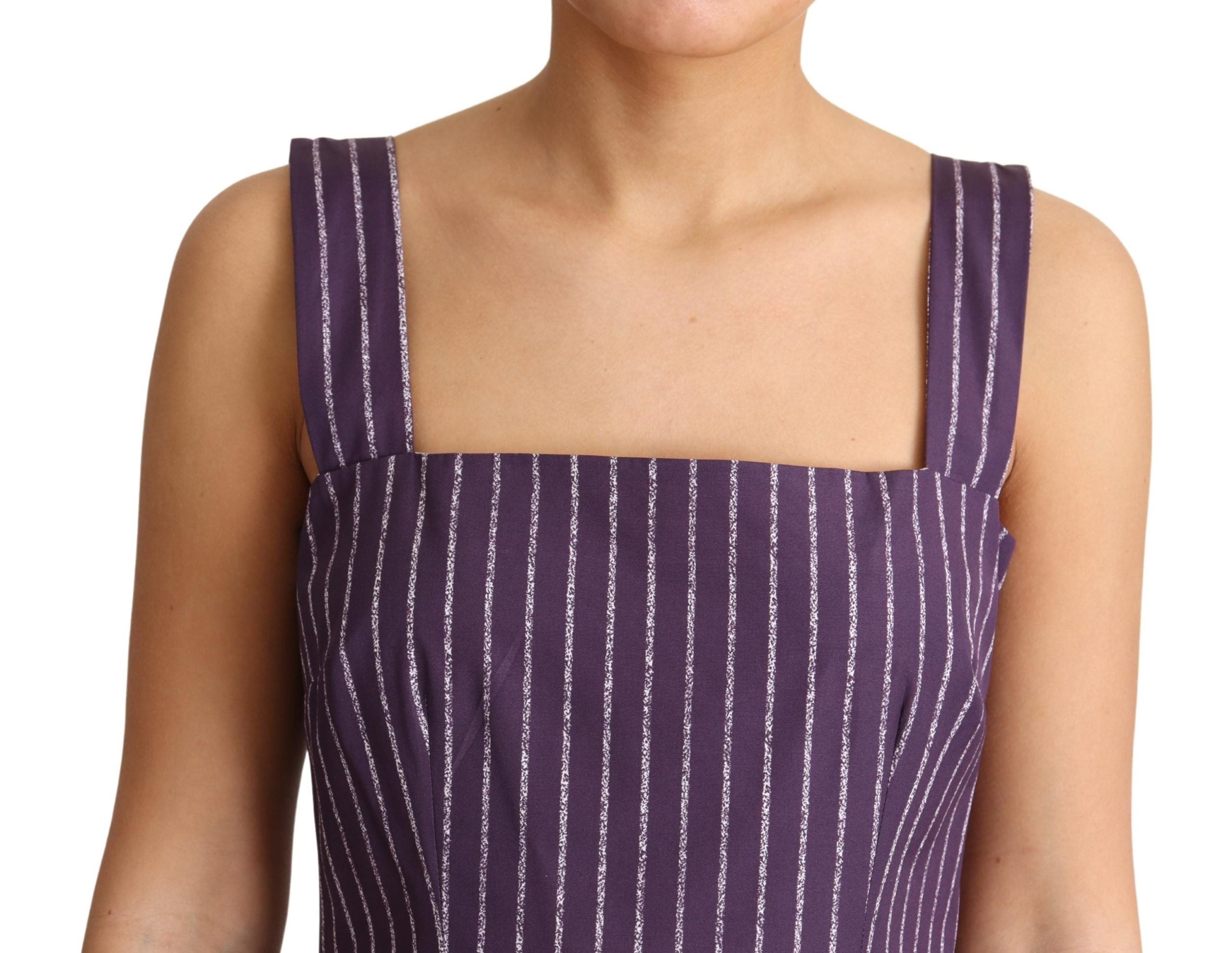 Rochie elegantă fără mâneci, cu imprimeu A, cu dungi violet Dolce &amp; Gabbana