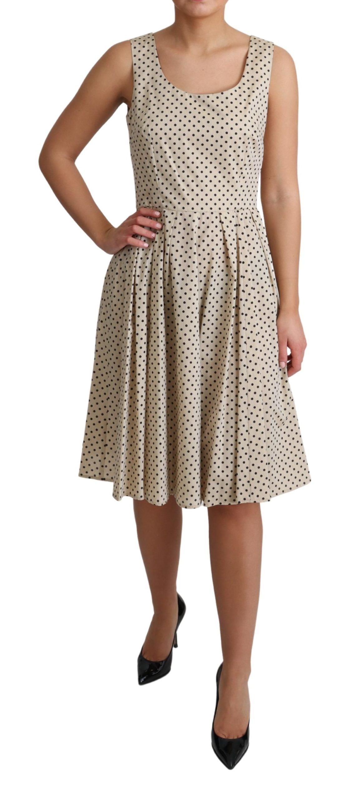 Rochie elegantă cu buline, fără mâneci, în linie A, Dolce &amp; Gabbana