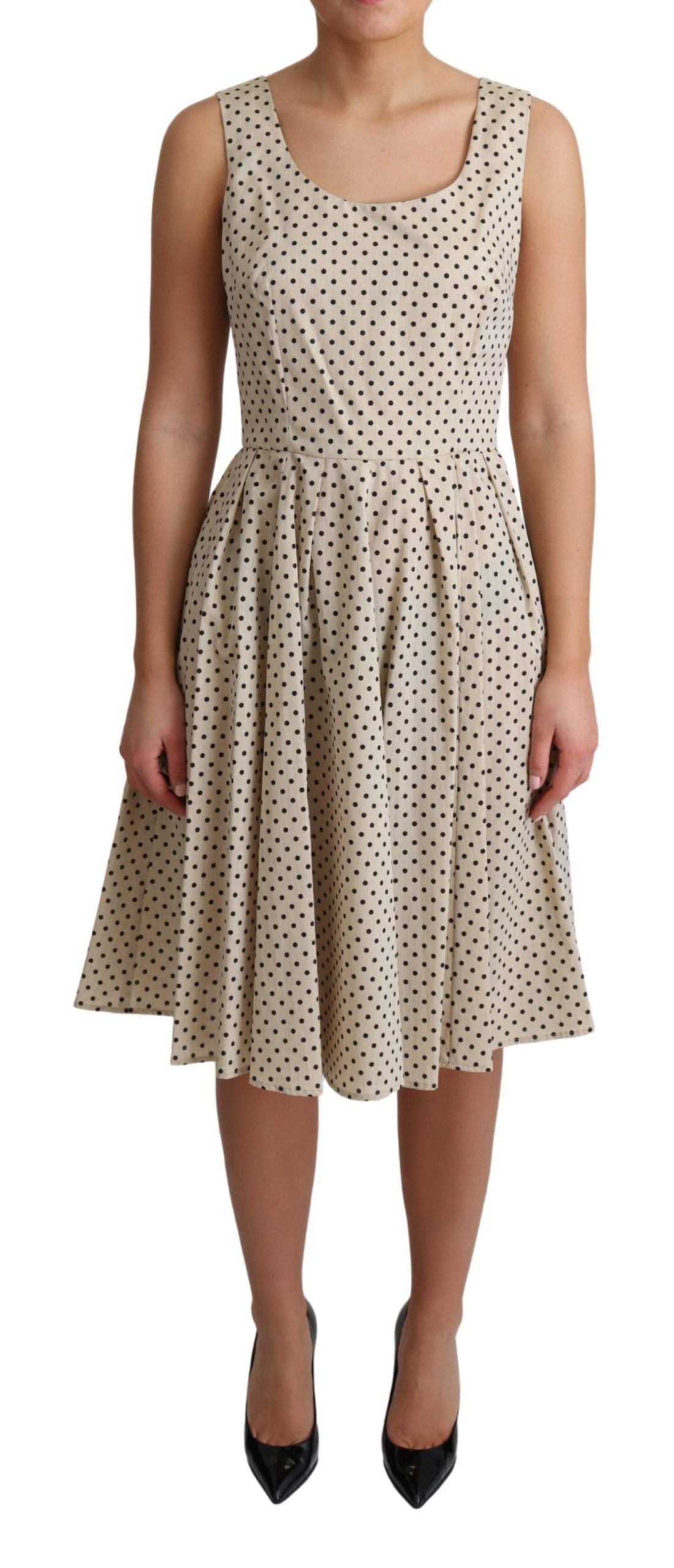 Rochie elegantă cu buline, fără mâneci, în linie A, Dolce &amp; Gabbana
