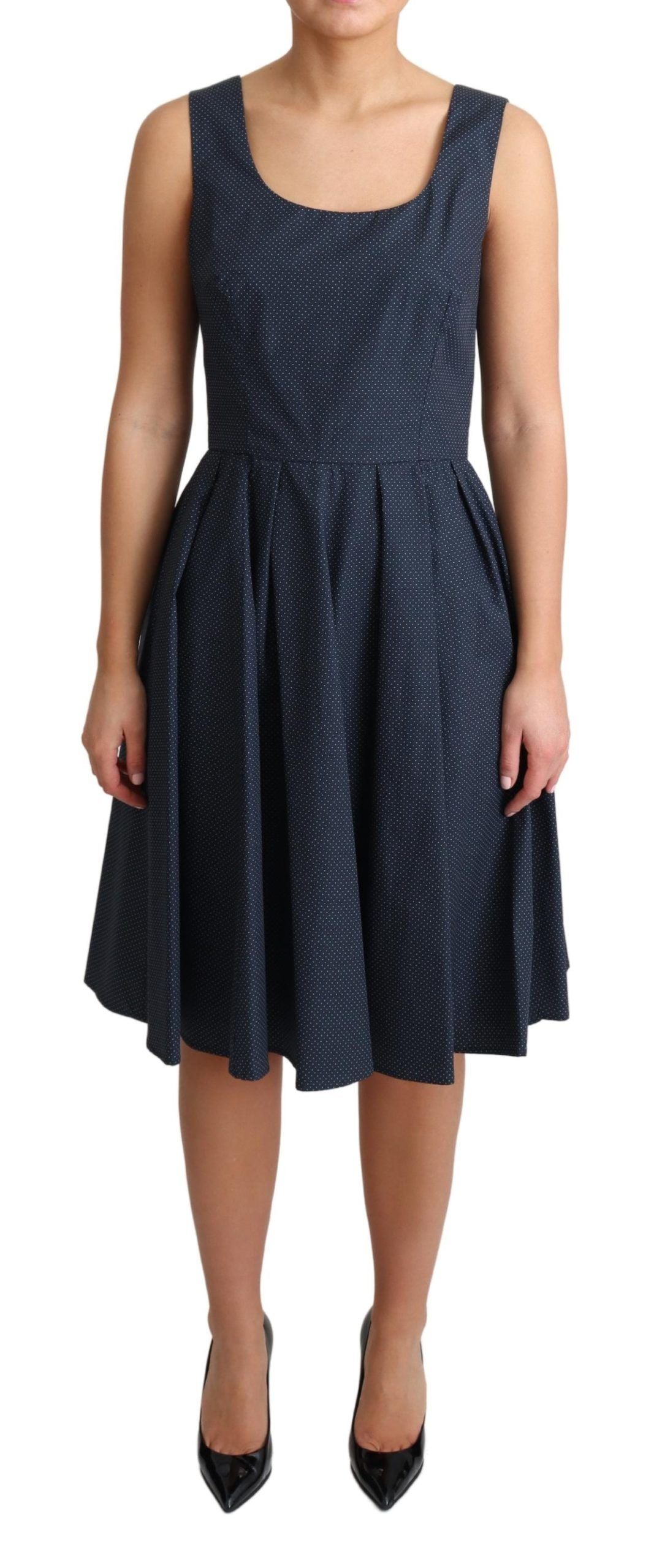 Rochie elegantă Dolce &amp; Gabbana, cu buline, albastră, în linie A