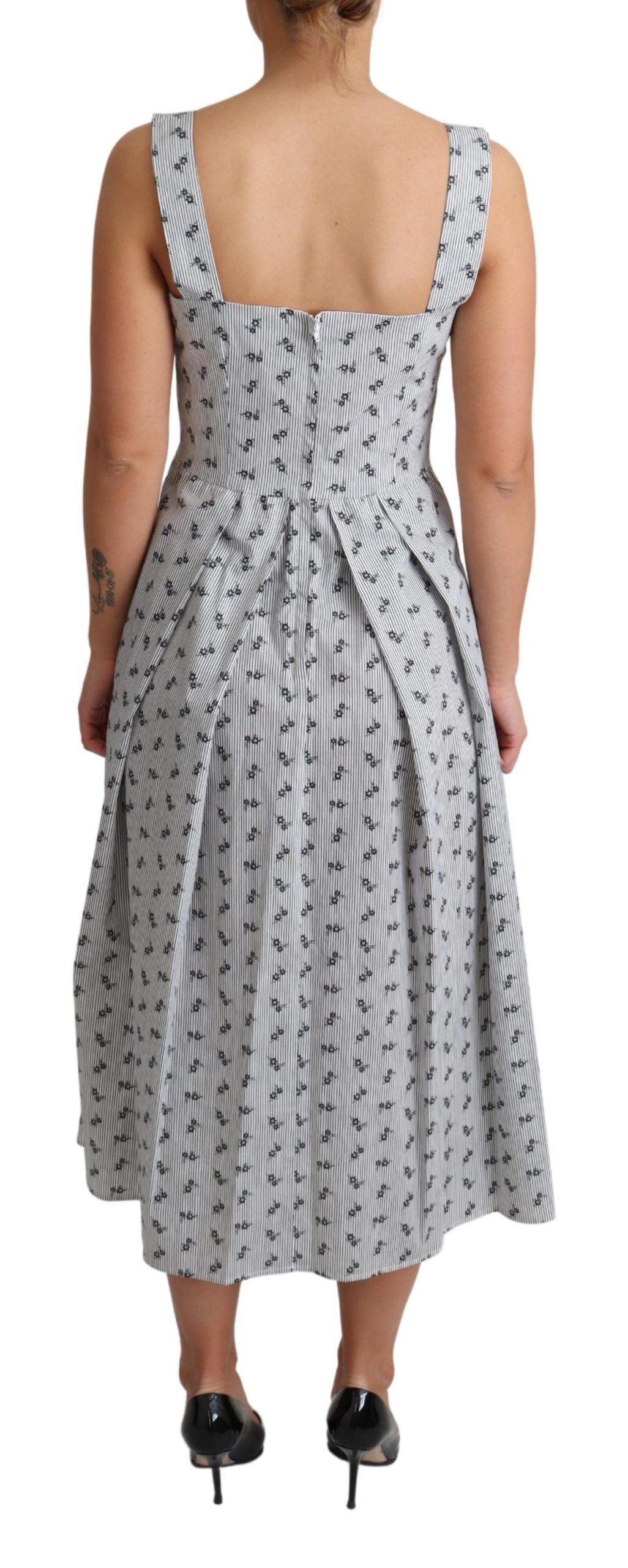 Dolce &amp; Gabbana Elegantes gestreiftes A-Linien-Kleid mit Blumenmuster