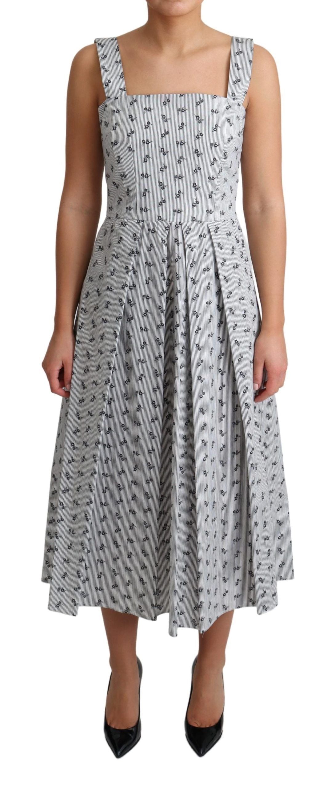 Dolce &amp; Gabbana Elegantes gestreiftes A-Linien-Kleid mit Blumenmuster