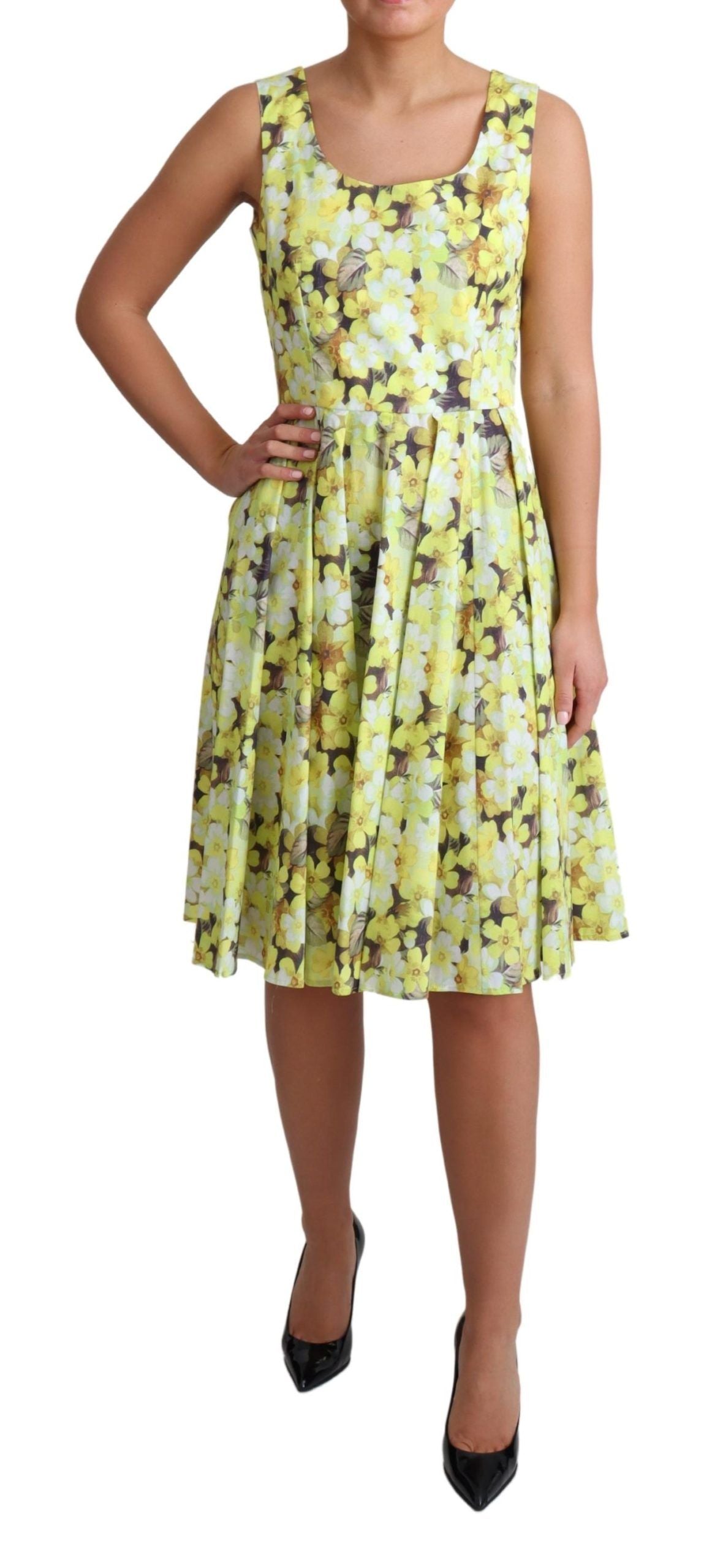 Rochie elegantă fără mâneci, cu imprimeu floral galben Dolce &amp; Gabbana