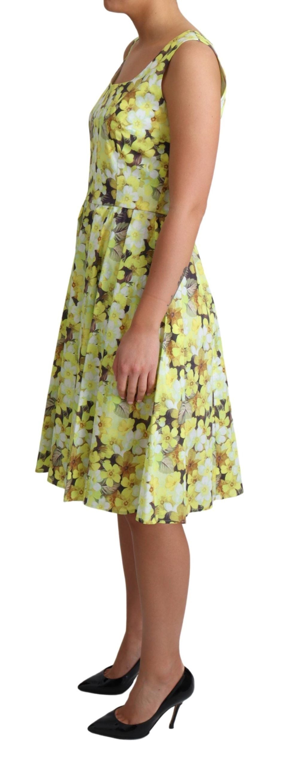 Dolce &amp; Gabbana – Elegantes, ärmelloses A-Linien-Kleid mit gelbem Blumenmuster