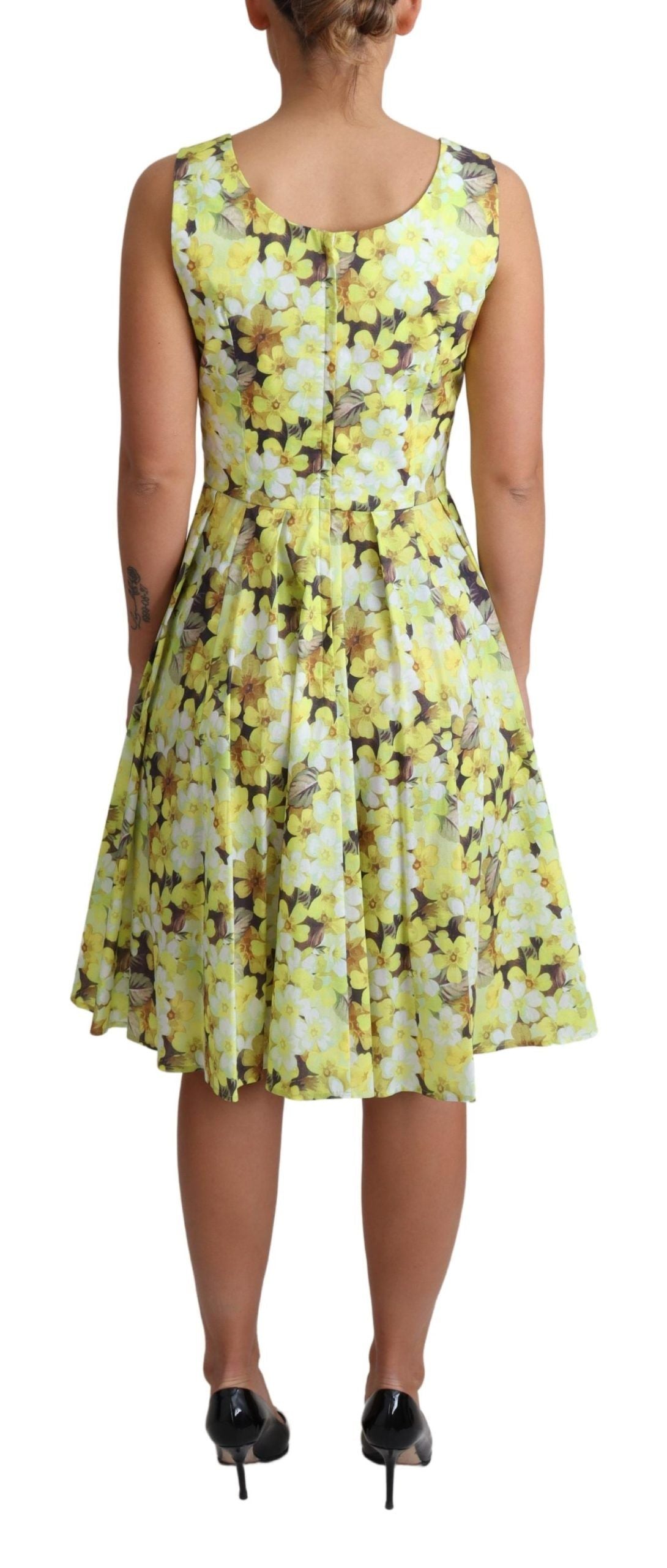 Dolce &amp; Gabbana – Elegantes, ärmelloses A-Linien-Kleid mit gelbem Blumenmuster