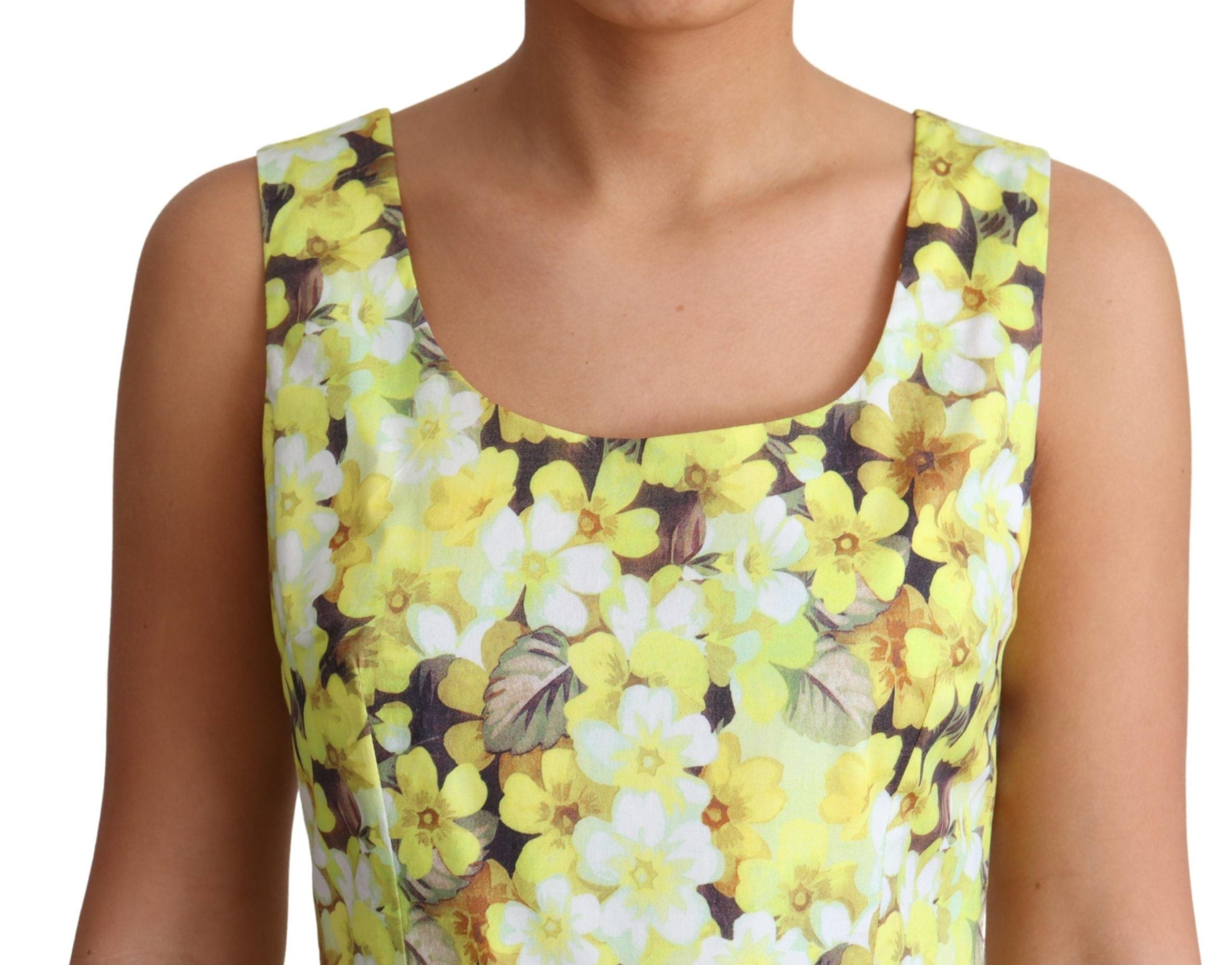 Dolce &amp; Gabbana – Elegantes, ärmelloses A-Linien-Kleid mit gelbem Blumenmuster