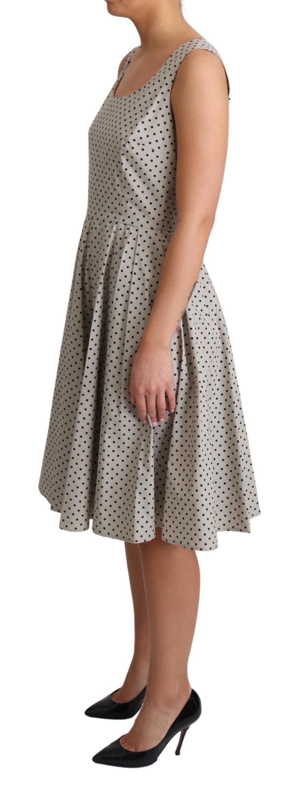 Dolce &amp; Gabbana Beiges ärmelloses A-Linien-Kleid mit Polka-Punkten