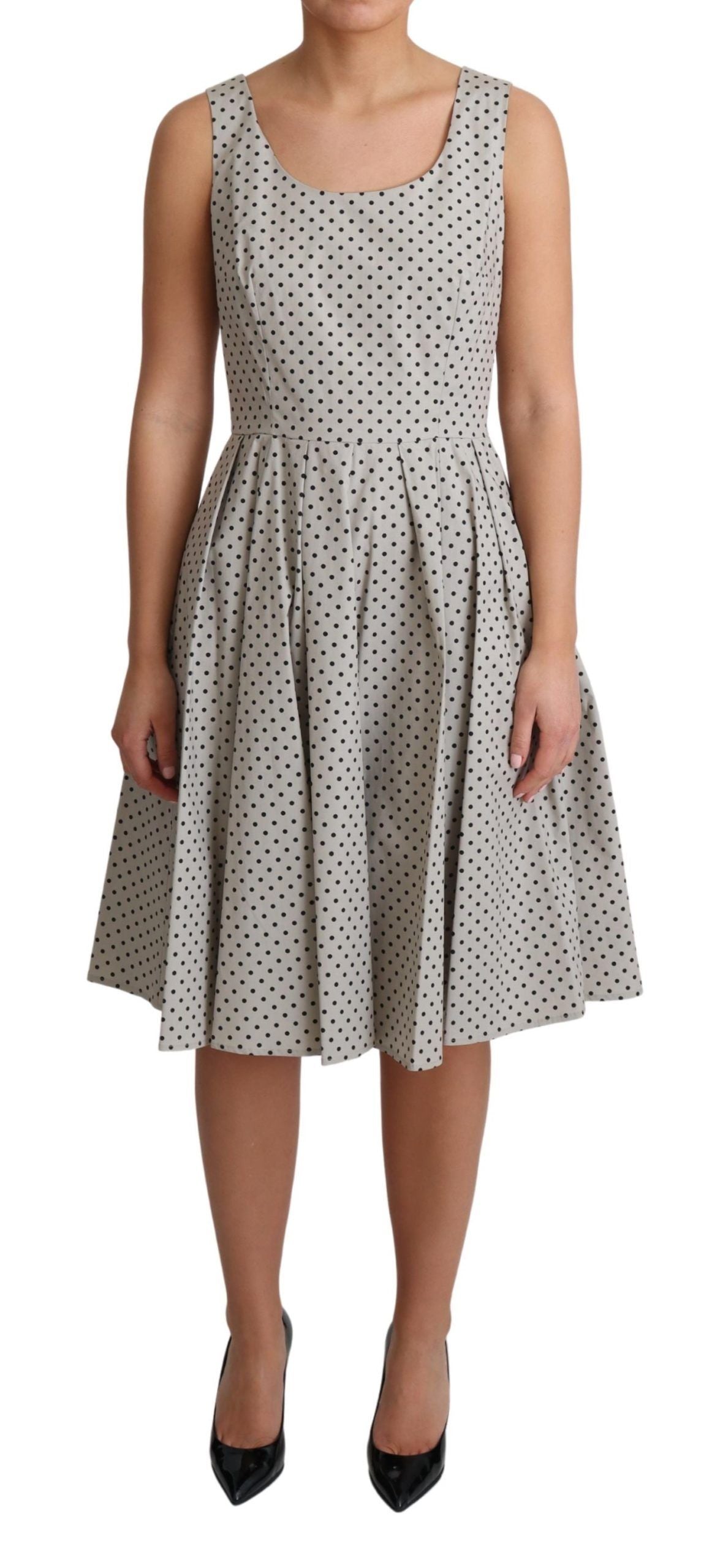 Rochie Dolce &amp; Gabbana bej cu buline, fără mâneci, în formă de A