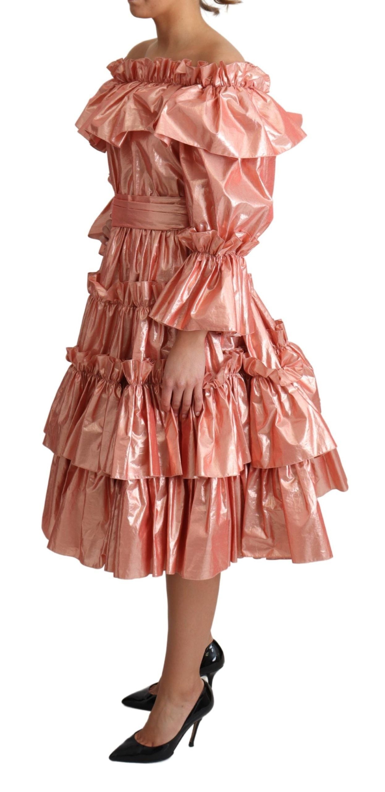 Dolce &amp; Gabbana Rosa Metallic Rüschenkleid Elegance