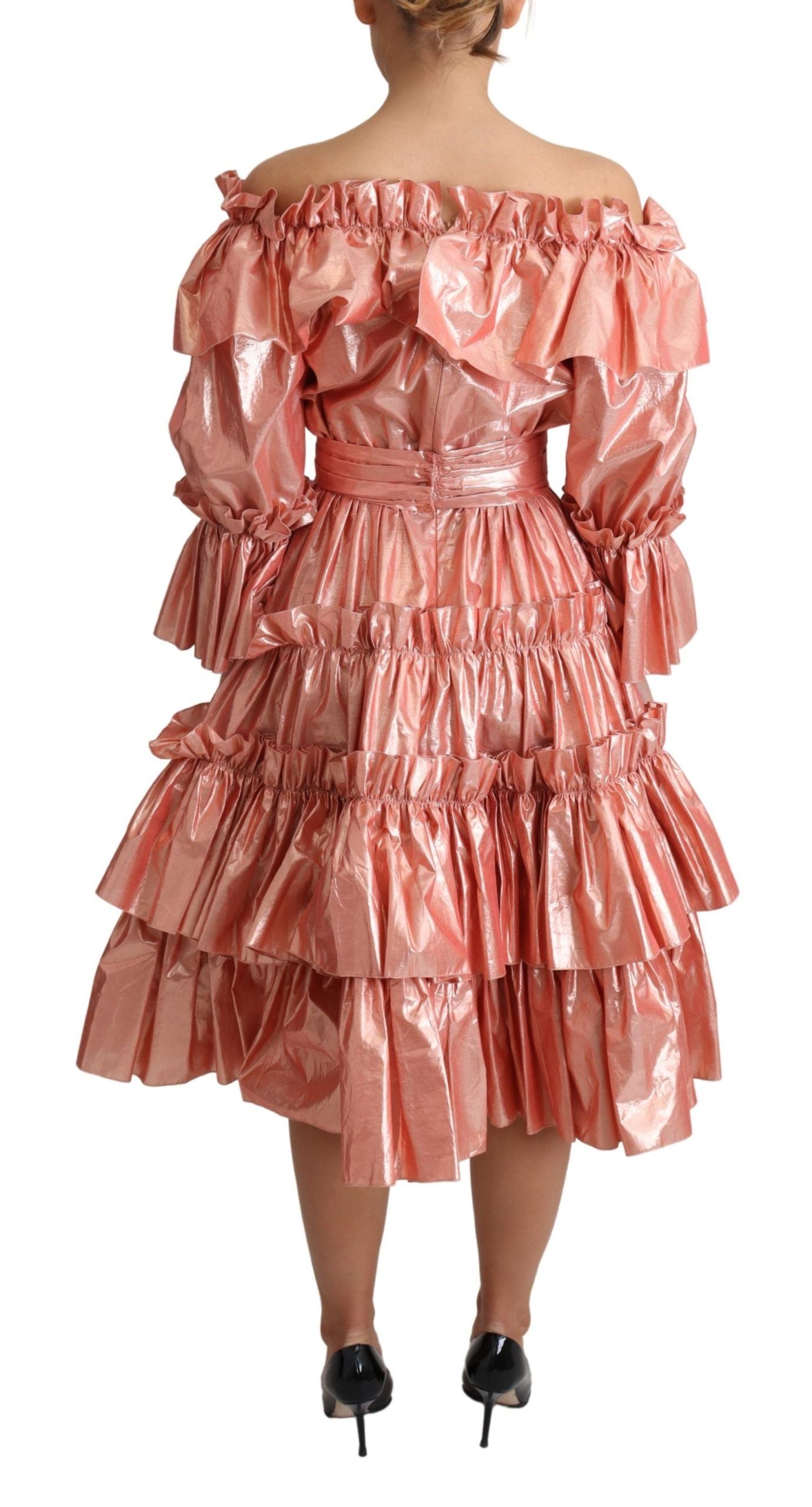 Dolce &amp; Gabbana Rosa Metallic Rüschenkleid Elegance